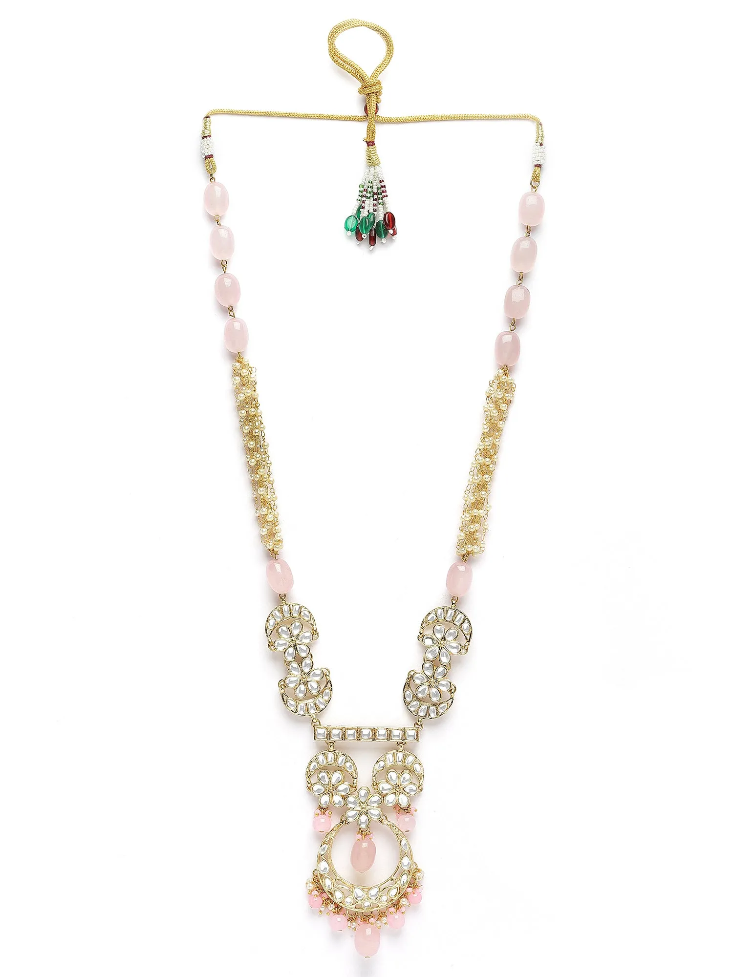 Karatcart Gold Plated Pink Tuble Kundan Rani Haar Necklace Set for Women