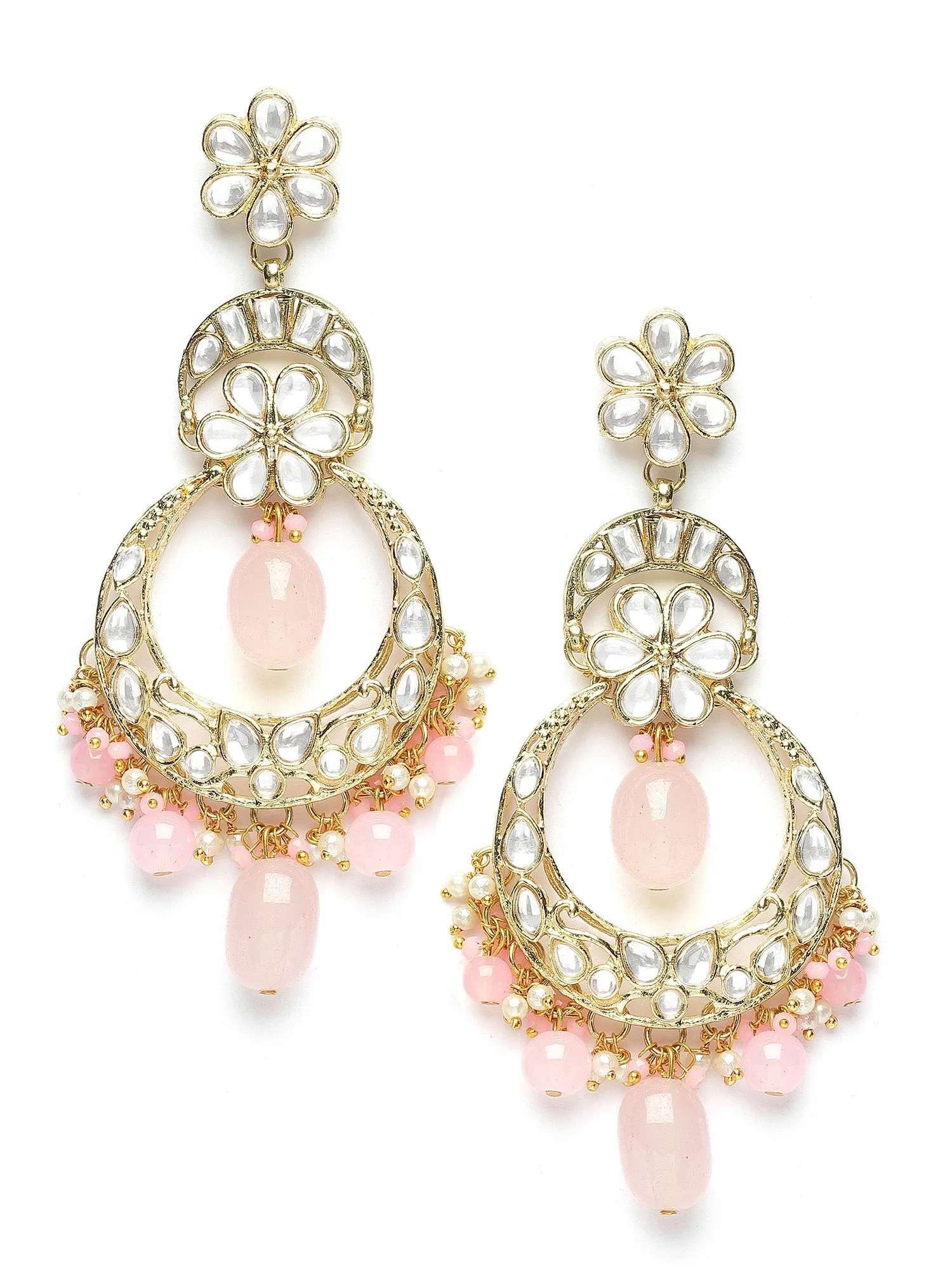 Karatcart Gold Plated Pink Tuble Kundan Rani Haar Necklace Set for Women