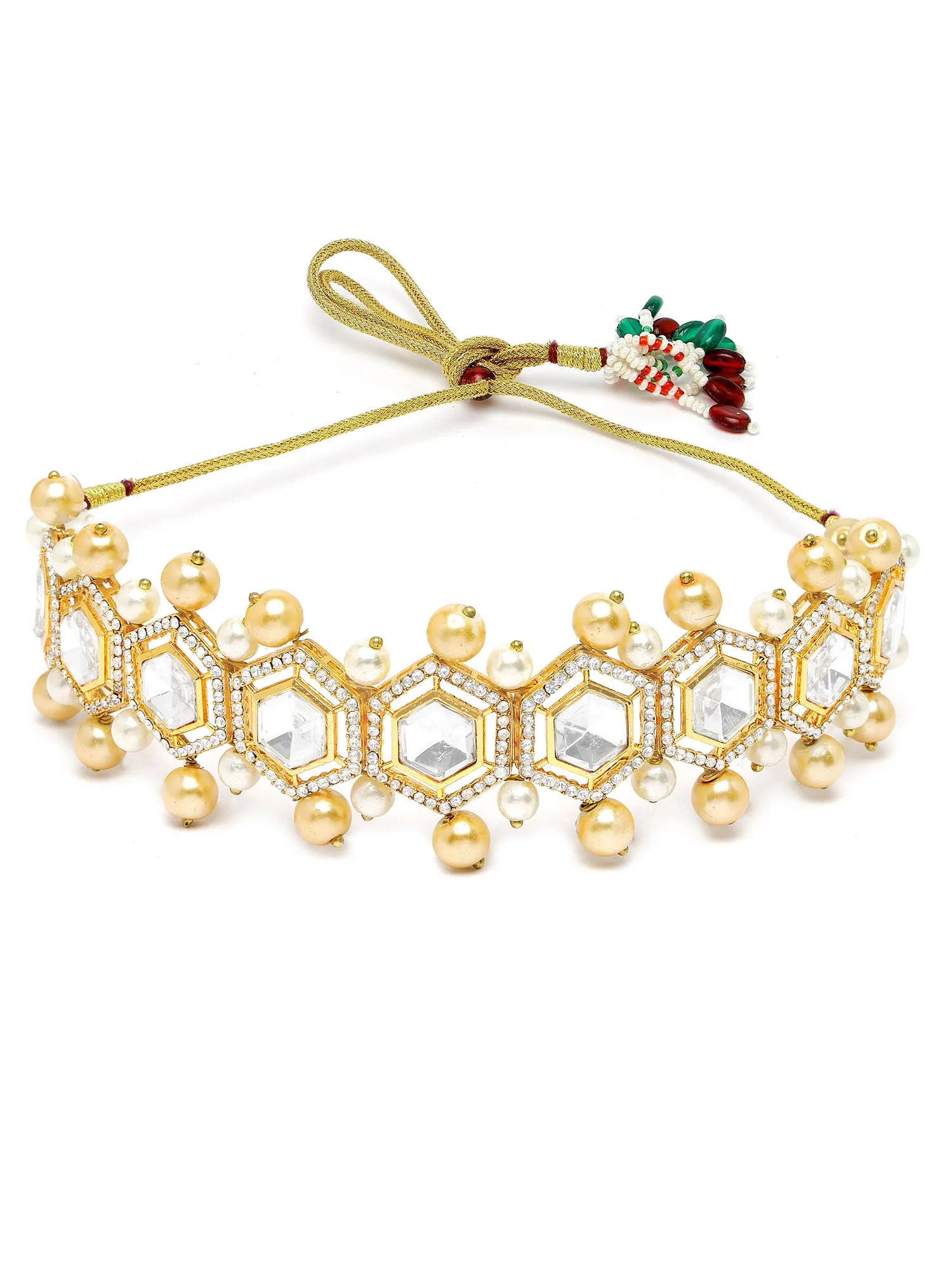 KARATCART Gold Plated Polki Choker Gold Jewellery Set for Women