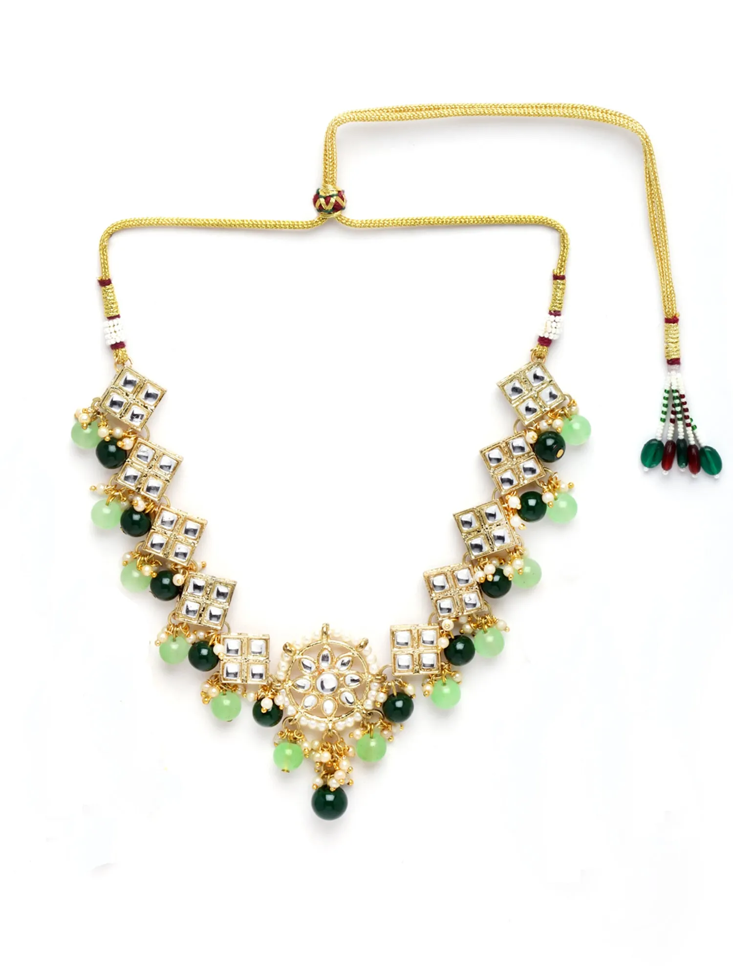 Karatcart Gold Plated Square Shape Green Beads Choker Necklace Set