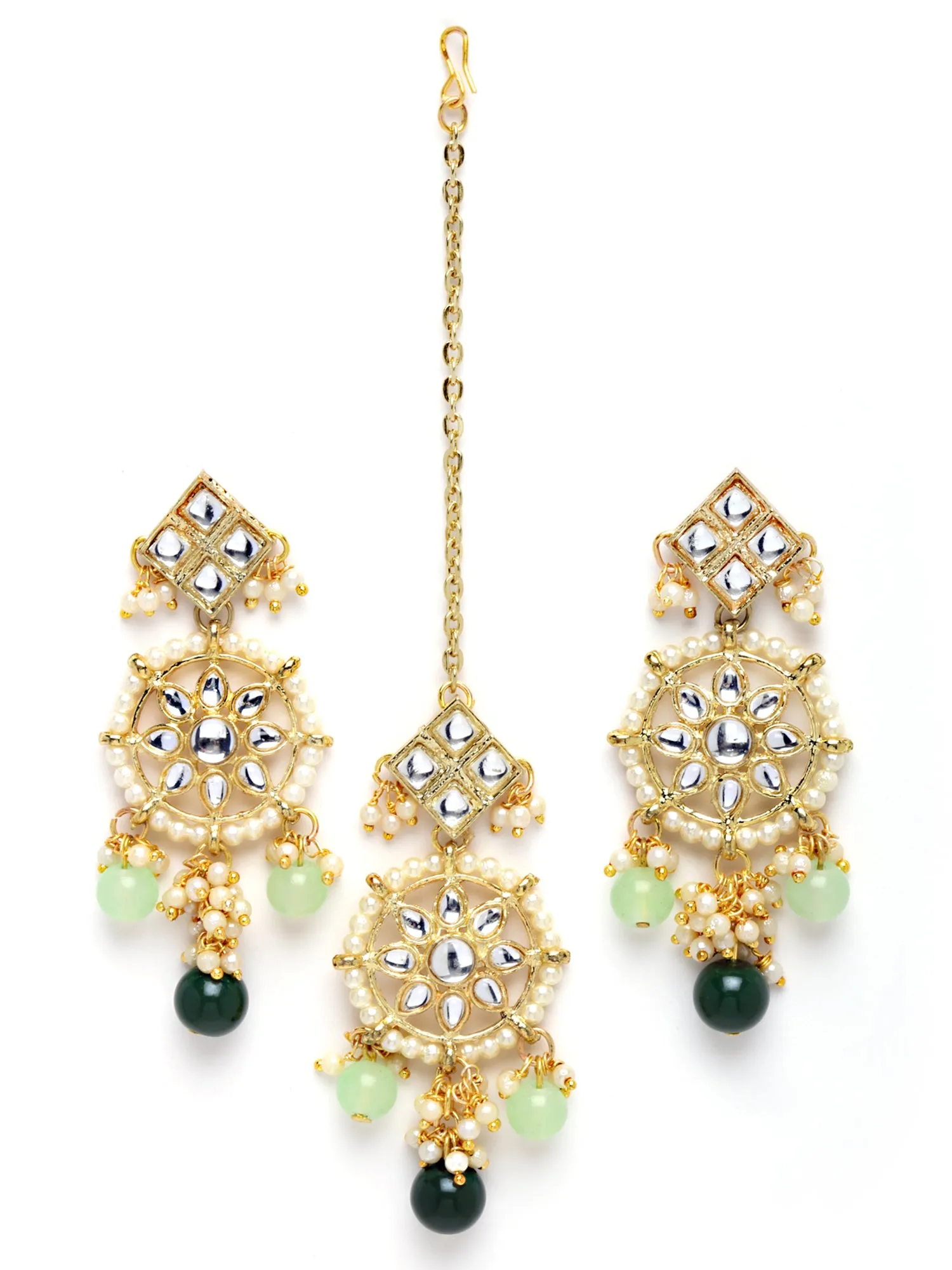 Karatcart Gold Plated Square Shape Green Beads Choker Necklace Set