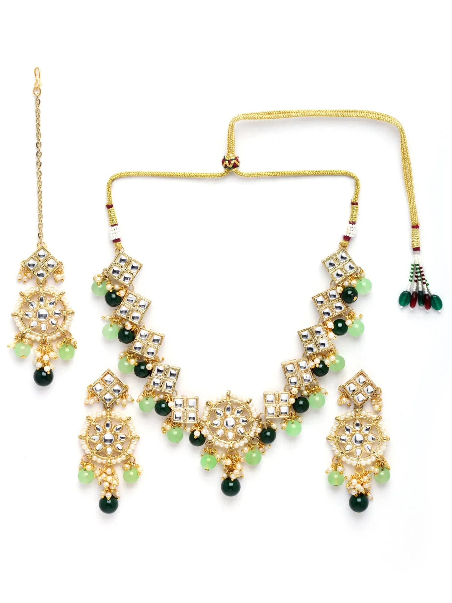Karatcart Gold Plated Square Shape Green Beads Choker Necklace Set