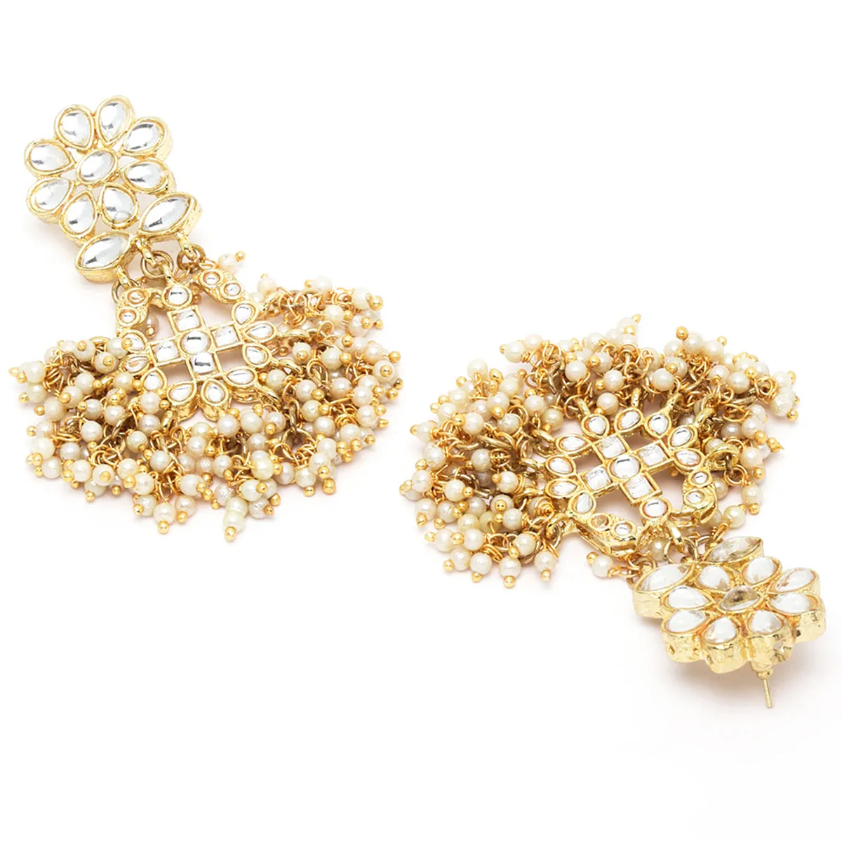 Karatcart Gold Plated Tassel Pearl Kundan Choker Necklace Set for Women