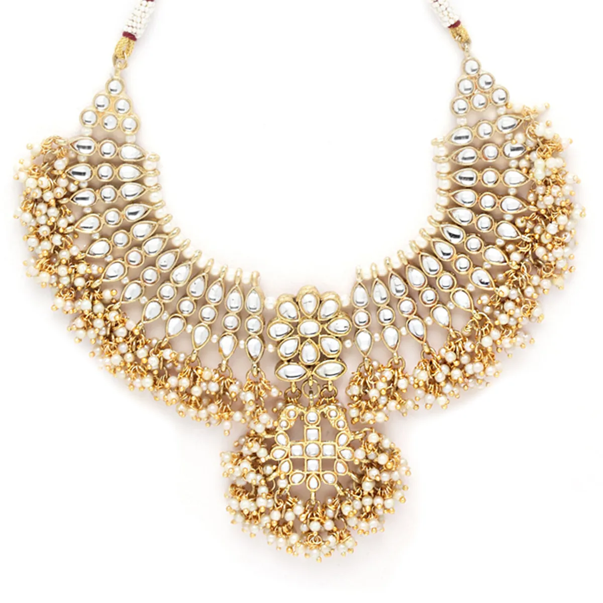 Karatcart Gold Plated Tassel Pearl Kundan Choker Necklace Set for Women