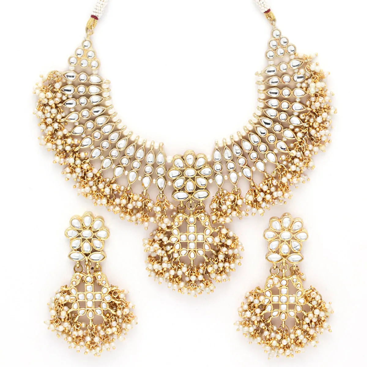 Karatcart Gold Plated Tassel Pearl Kundan Choker Necklace Set for Women
