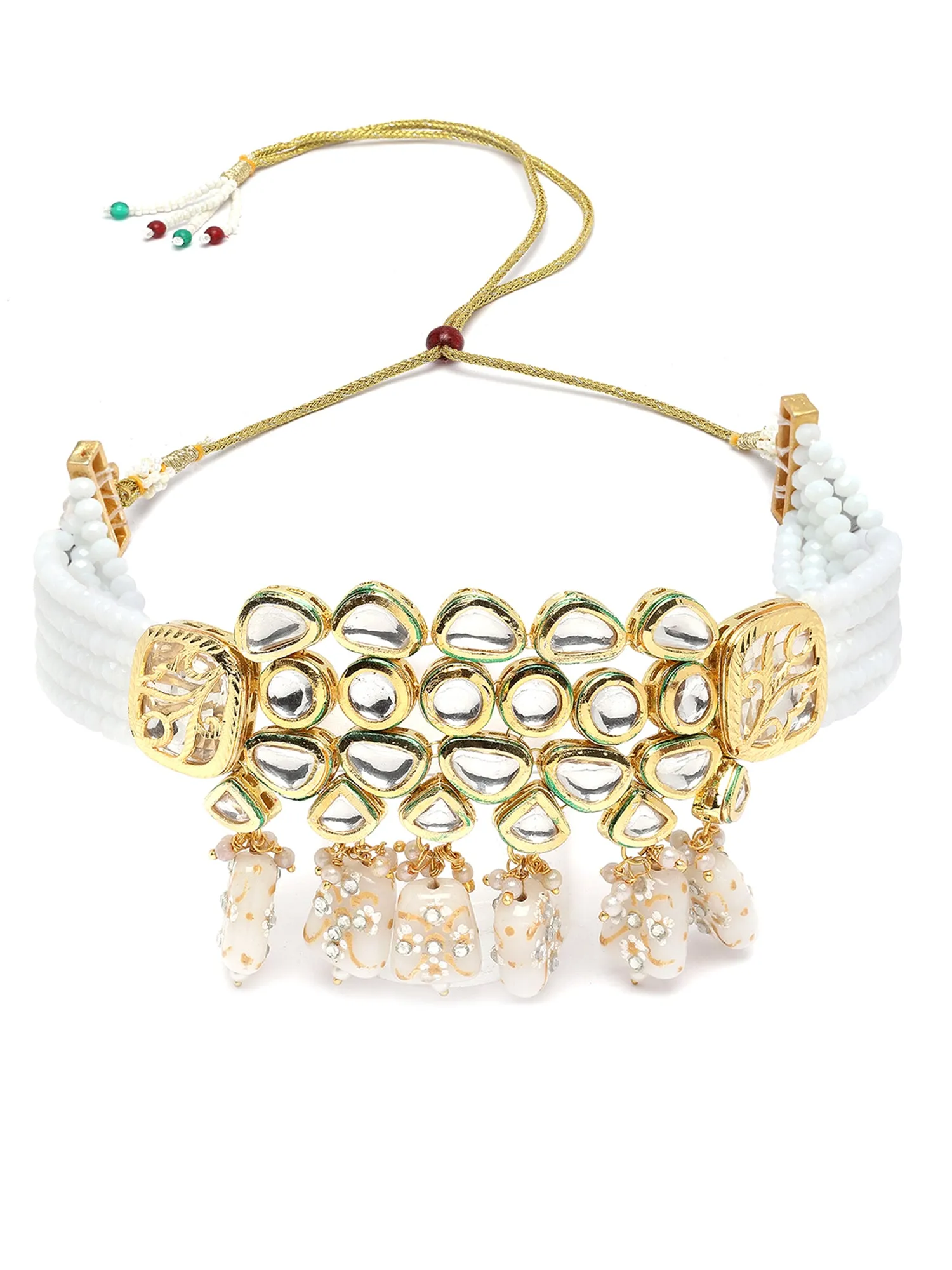 Karatcart Gold Plated White Tumble and Polki Kundan Choker Necklace Set for Women