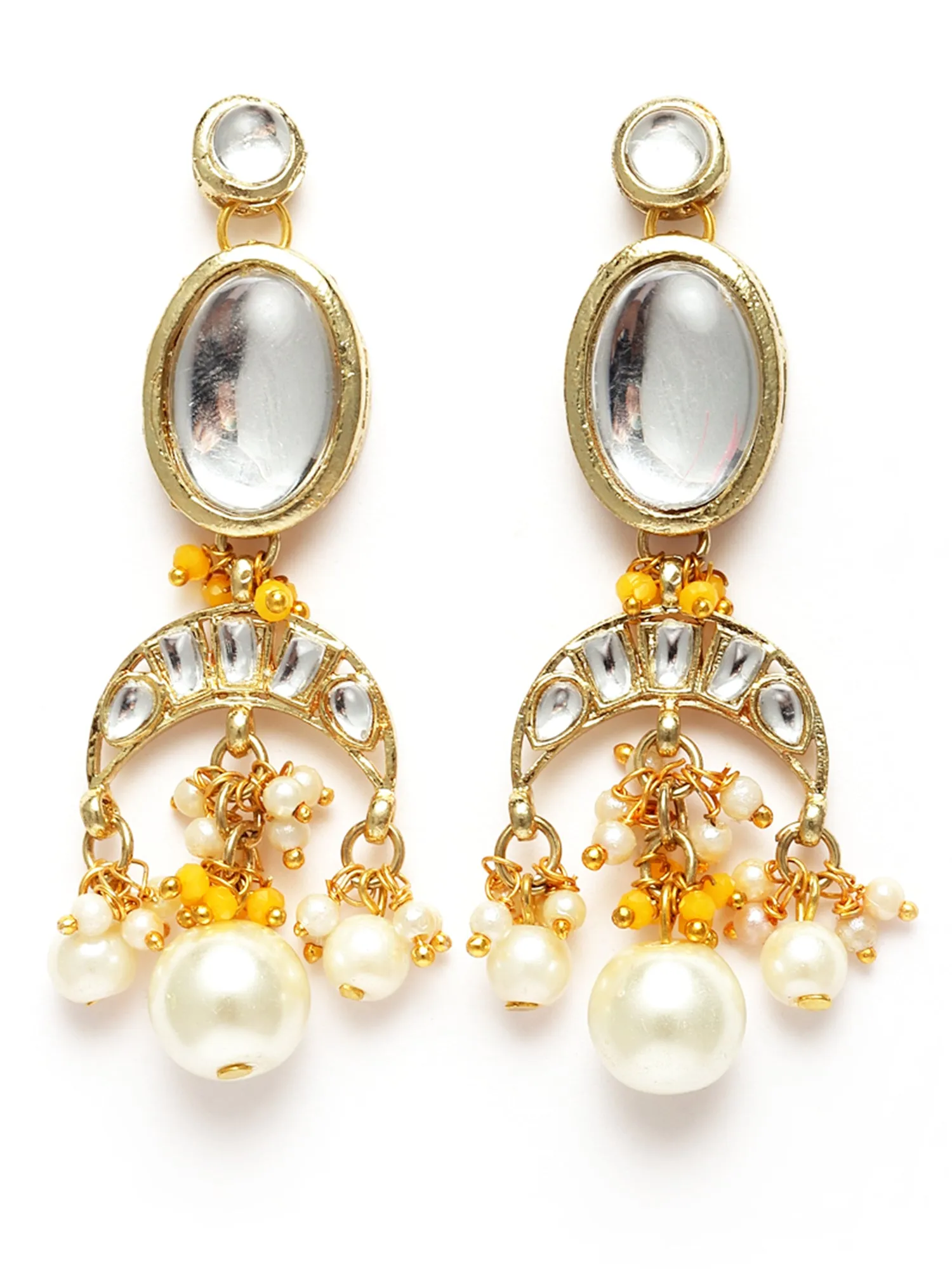 Karatcart Gold Plated Yellow Crystal and Pearl Kundan Choker Necklace Setfor Women