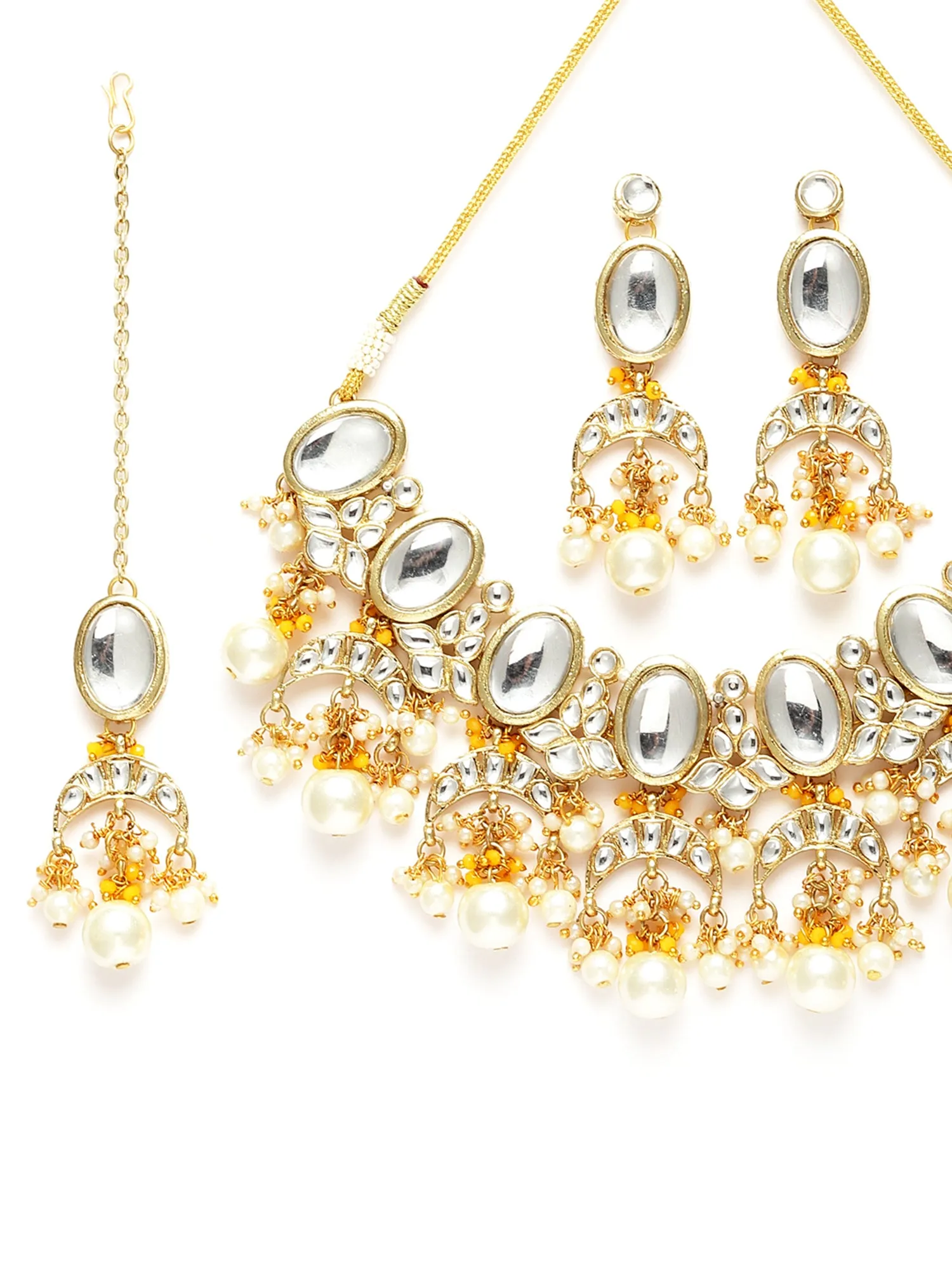 Karatcart Gold Plated Yellow Crystal and Pearl Kundan Choker Necklace Setfor Women