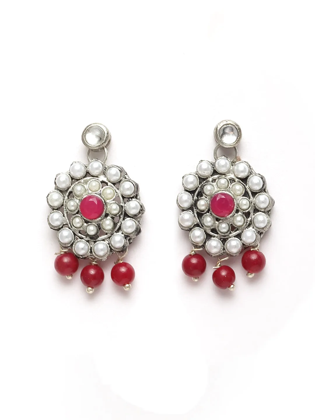 karatcart Oxidised Silver Red Beaded Choker Necklace Setfor Women