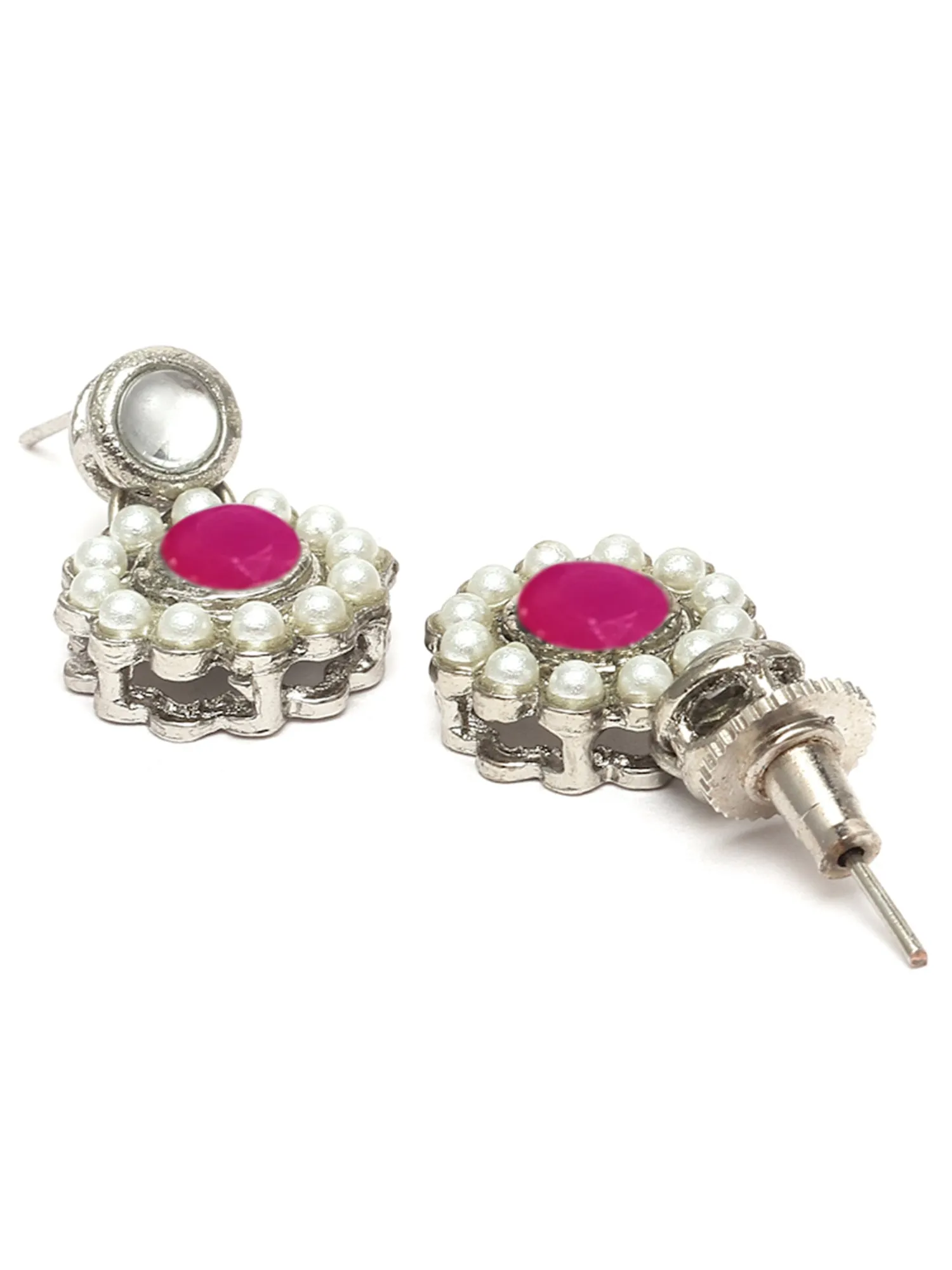 Karatcart Oxidised Silver Red Kundan and Pearl Choker Necklace Set