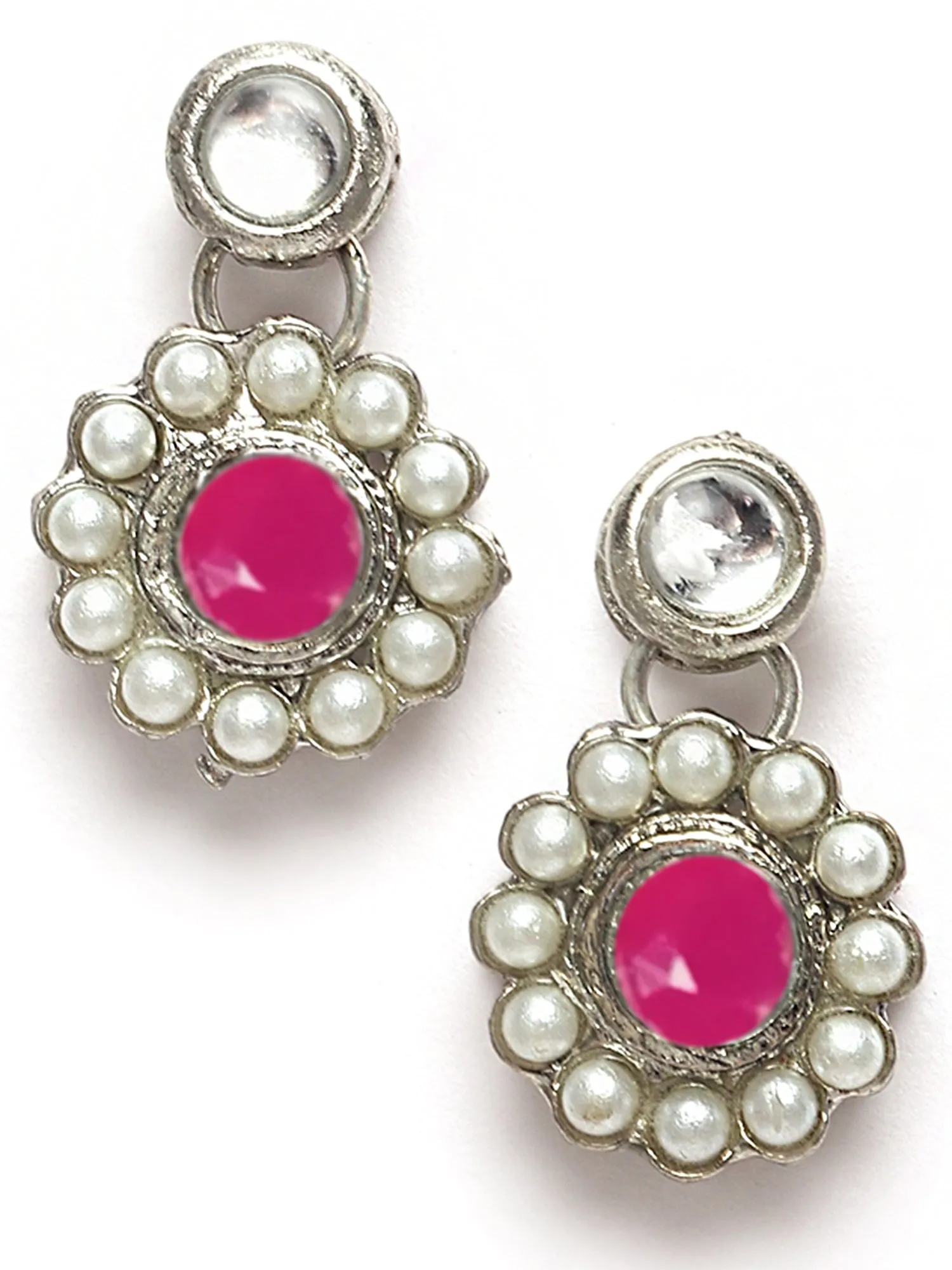 Karatcart Oxidised Silver Red Kundan and Pearl Choker Necklace Set