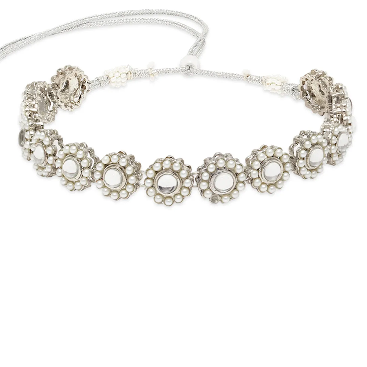 Karatcart Oxidised Silver White Kundan and Pearl Choker Necklace Setfor Women