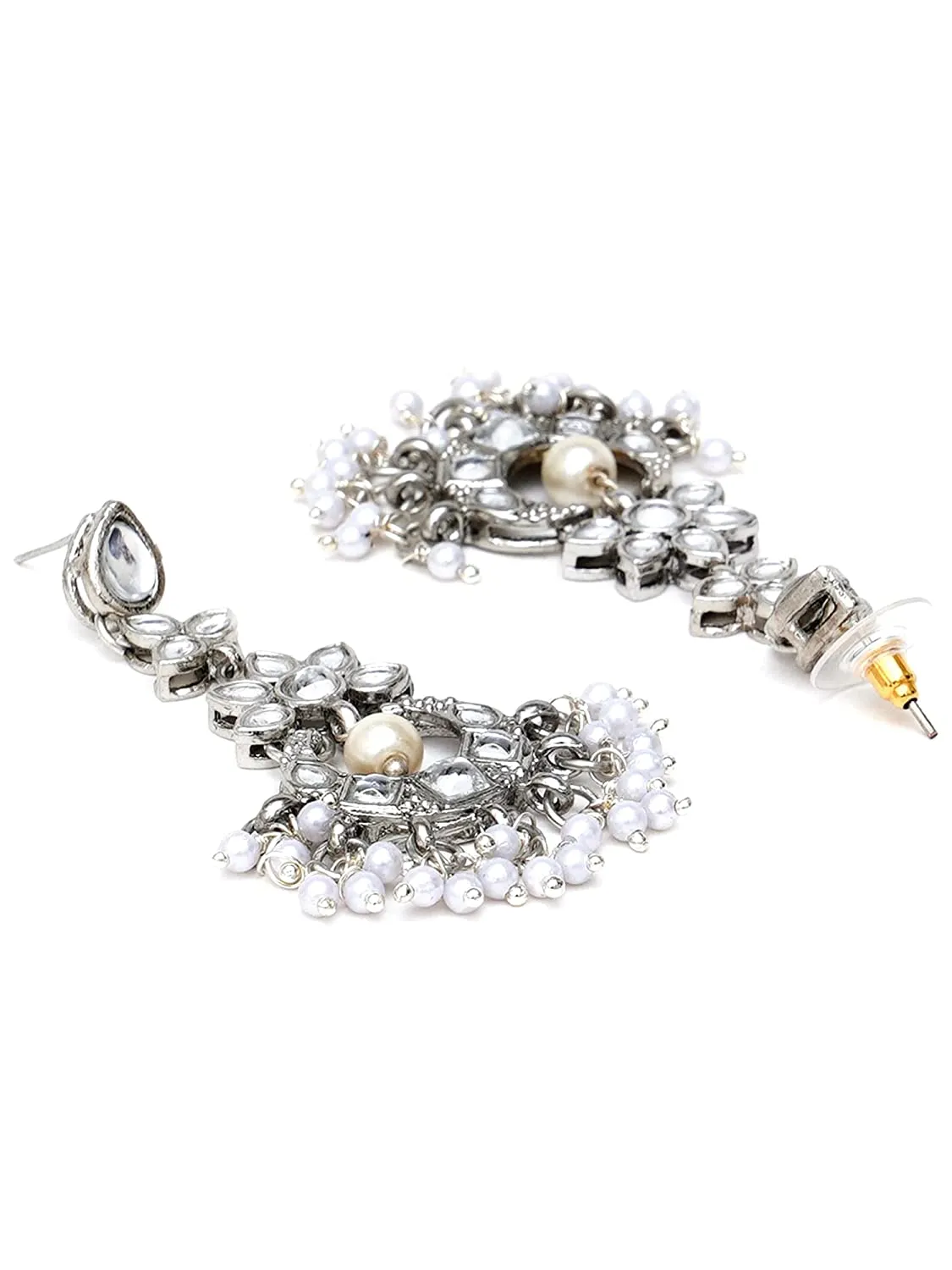 Karatcart Oxidised Silver White Kundan Choker Necklace Set for Women