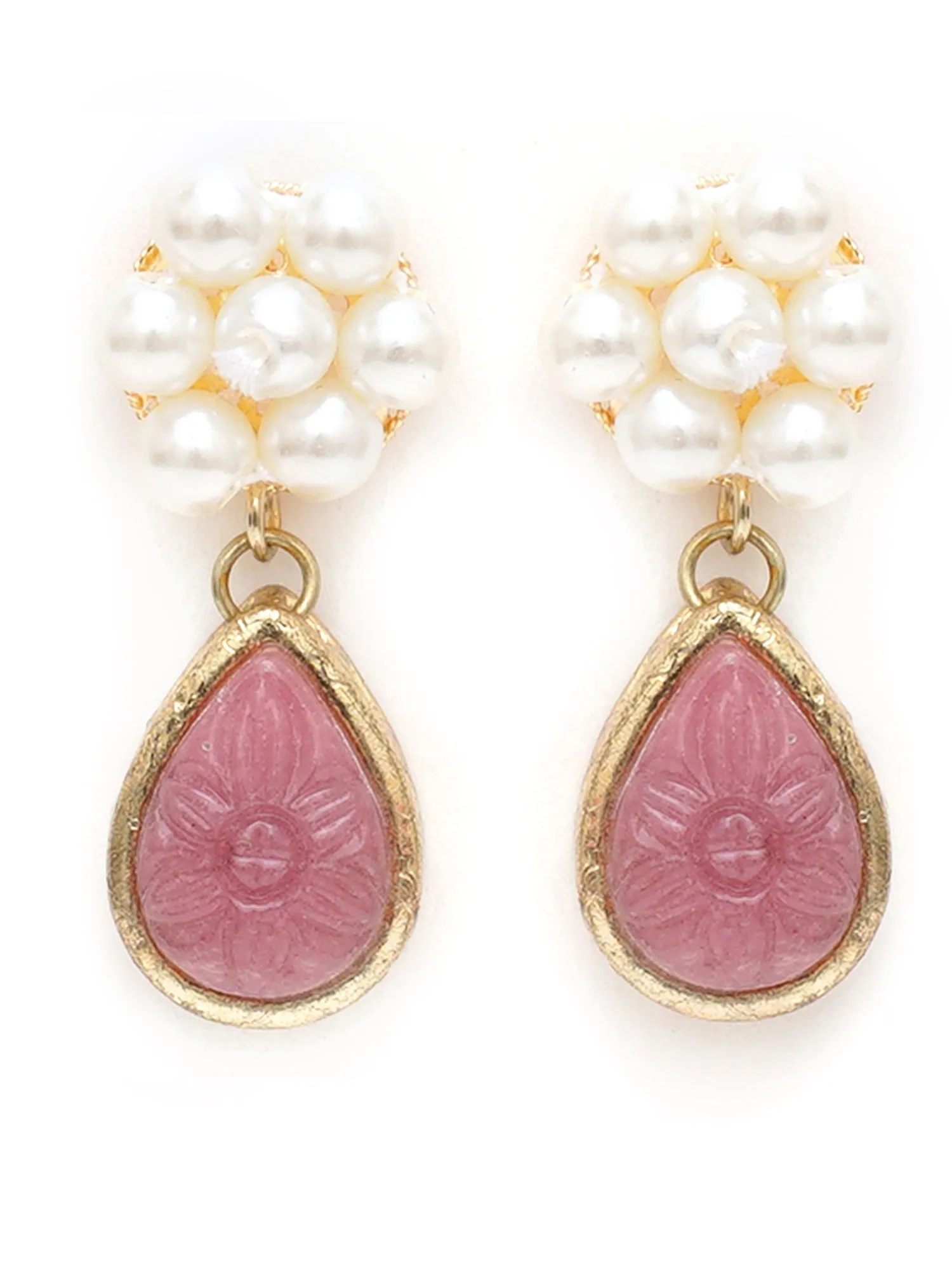 Karatcart Pink Stone Studded Pearl Kundan Necklace Set for Women