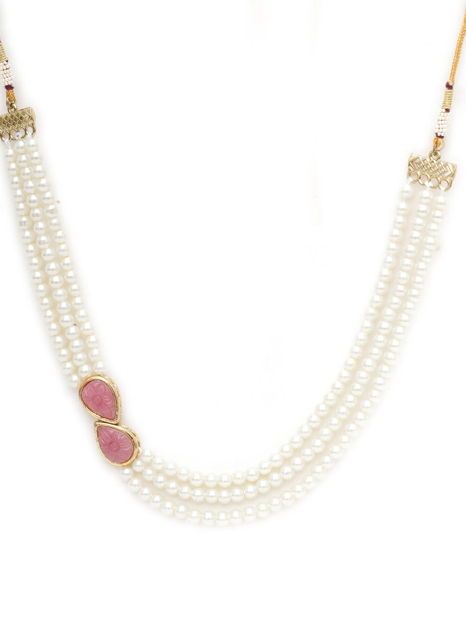 Karatcart Pink Stone Studded Pearl Kundan Necklace Set for Women