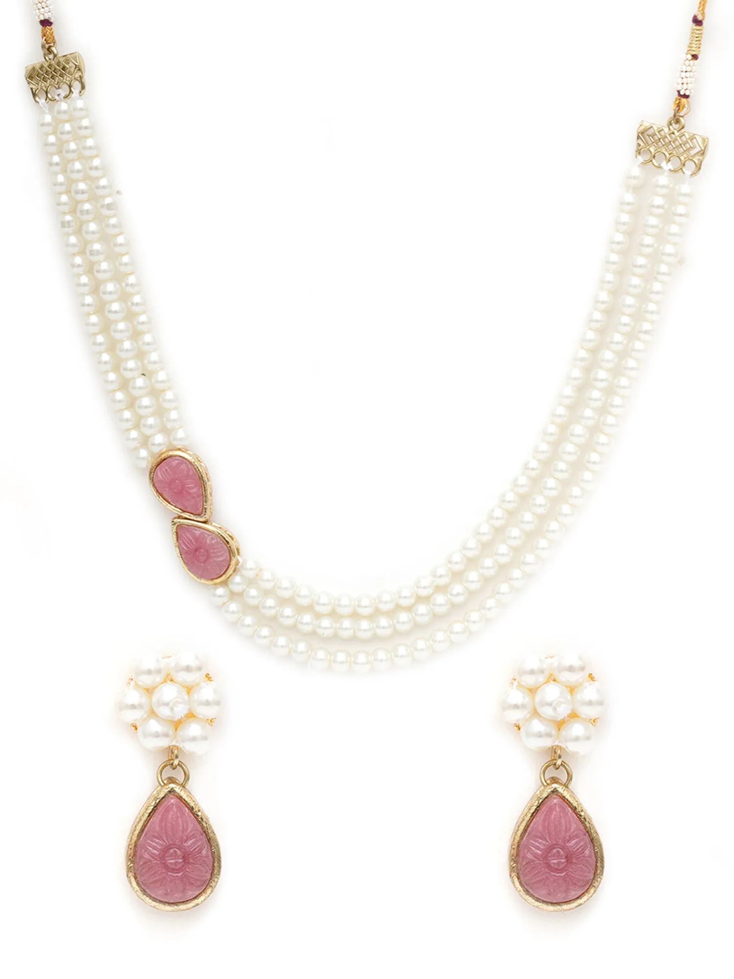 Karatcart Pink Stone Studded Pearl Kundan Necklace Set for Women