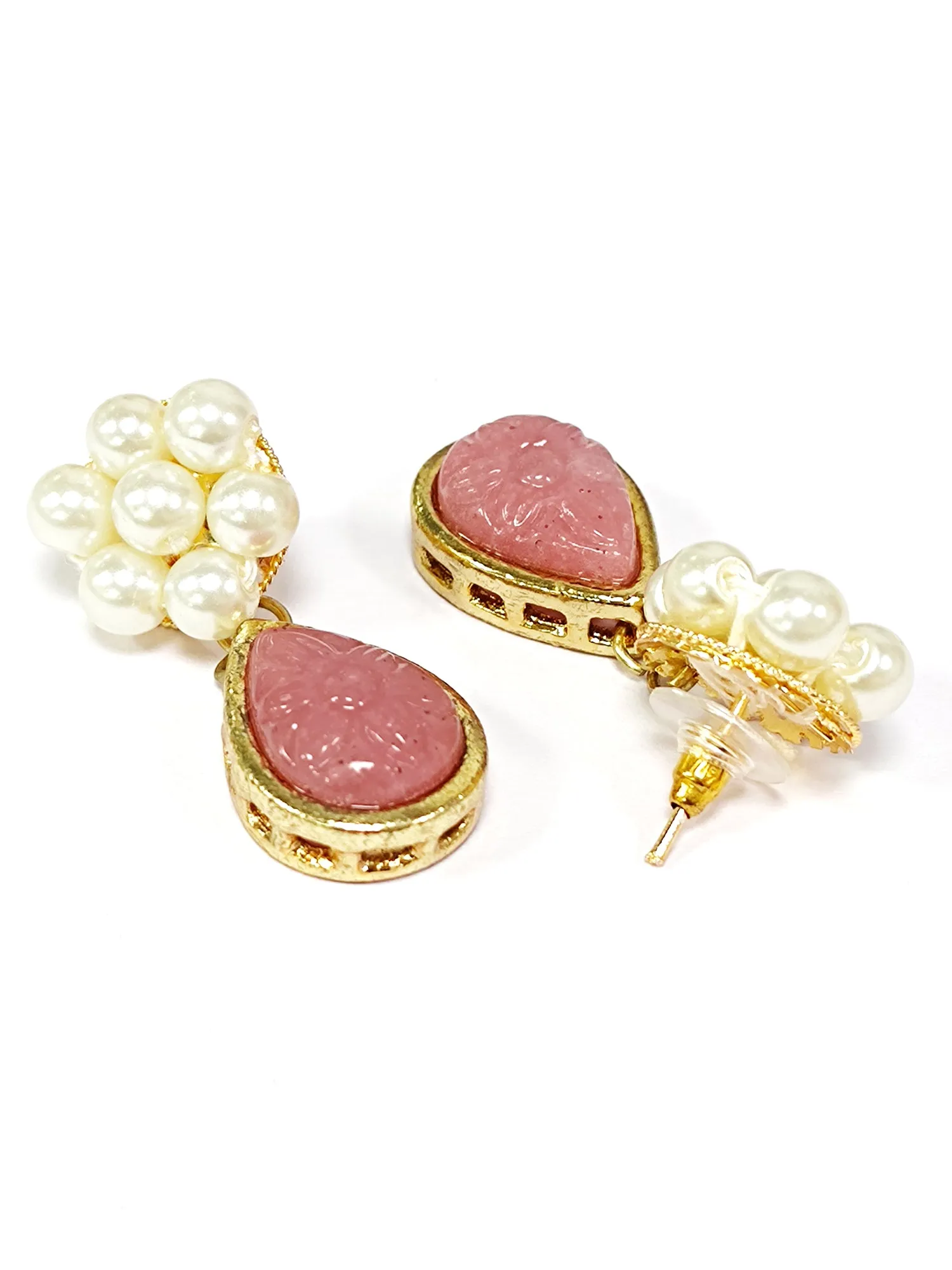 Karatcart Pink Stone Studded Pearl Kundan Necklace Set for Women