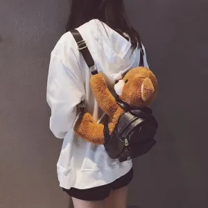 Kawaii Bear Backpack 🐻✨ | Adorable Plush Motorcycle Design for Girls | Soft Stuffed Animal Bag 30/45cm 🎒💖