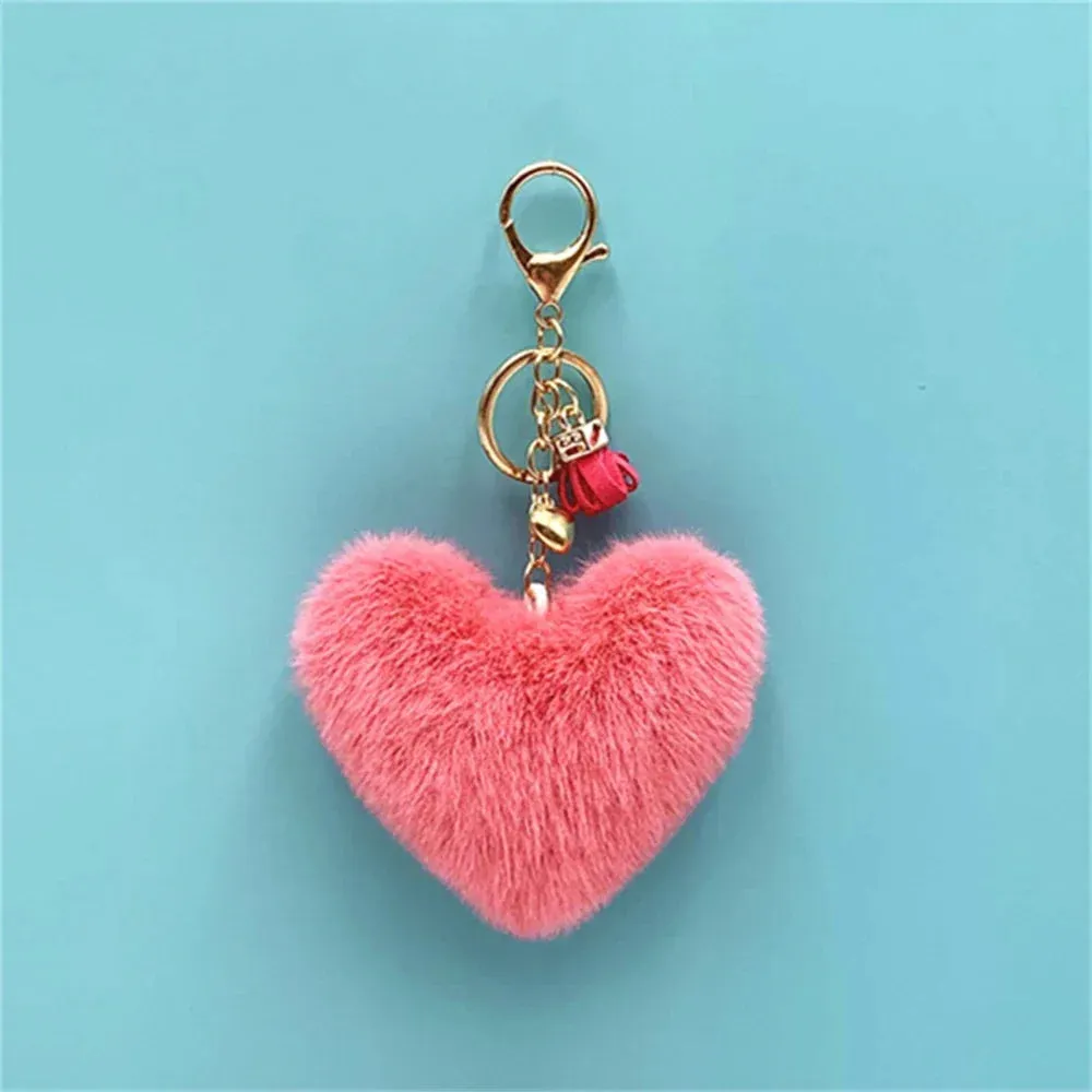 Kawaii Heart Pompom Keychain 🎀✨ | Adorable Plush Ball Accessories for Bags & Cars ❤️🎉 | Perfect Valentine Gifts for Couples 💖🥰