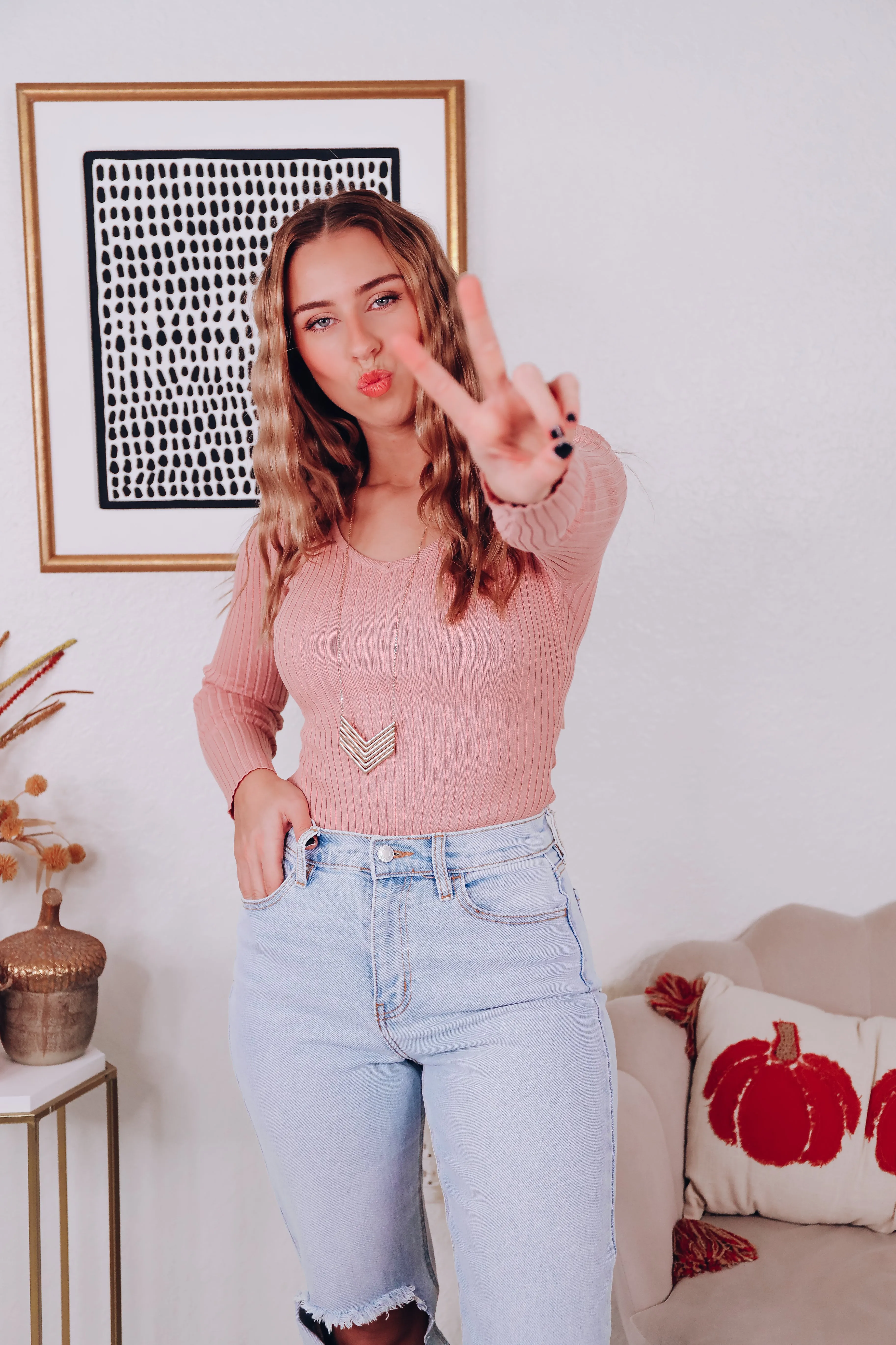 Kiersten V-Neck Knit Bodysuit - Mauve