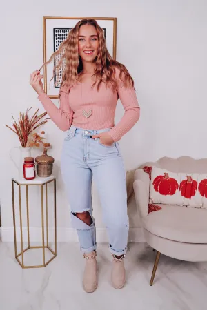 Kiersten V-Neck Knit Bodysuit - Mauve
