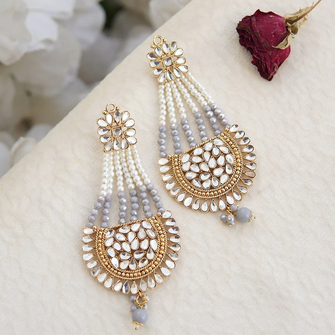 Kundan Passa Earrings With Pearls Work