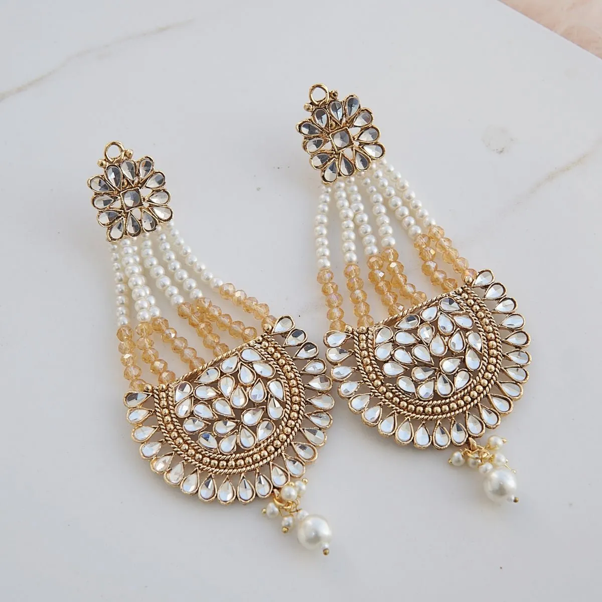 Kundan Passa Earrings With Pearls Work