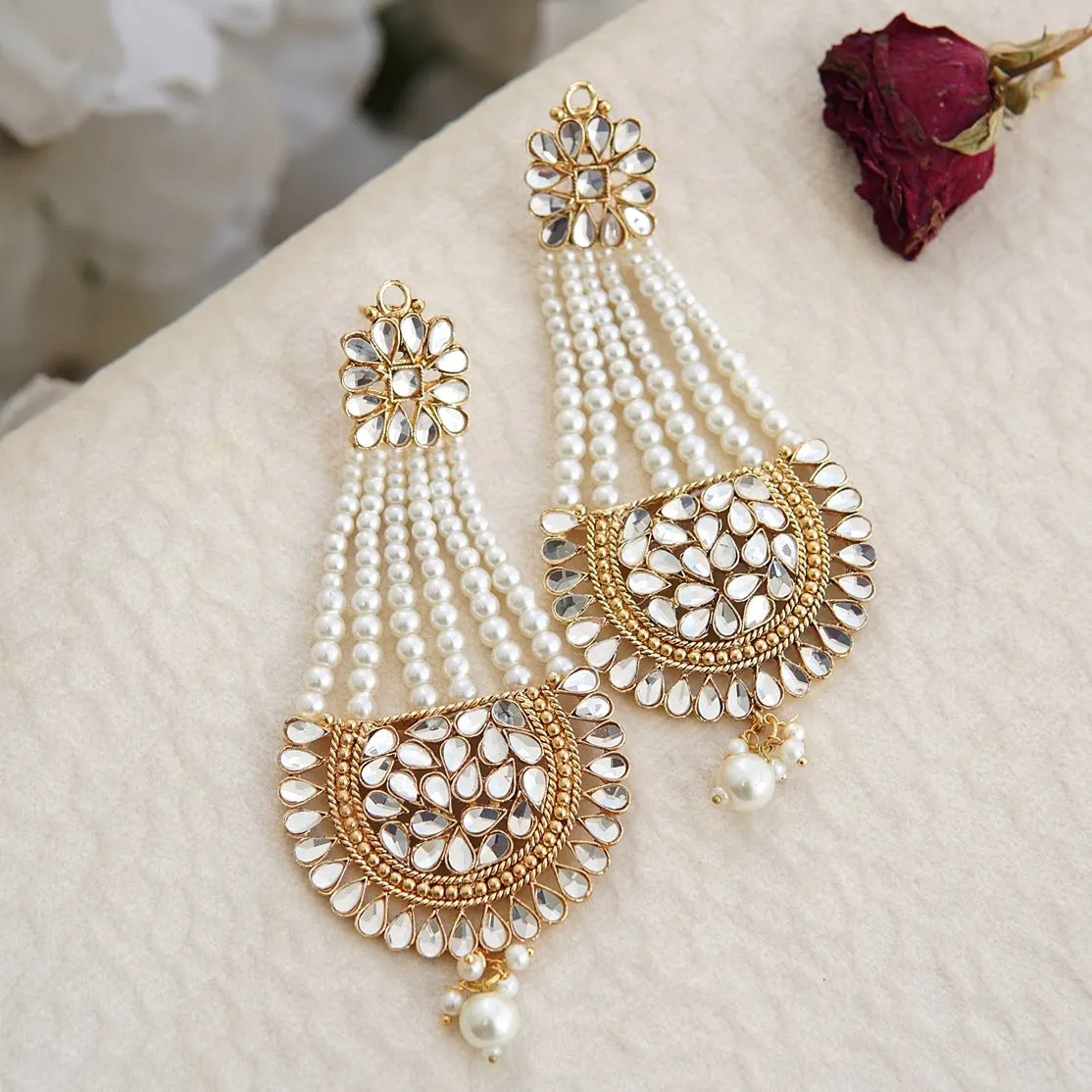 Kundan Passa Earrings With Pearls Work