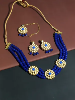 Kundan Royal Blue Beaded Choker Necklace Set