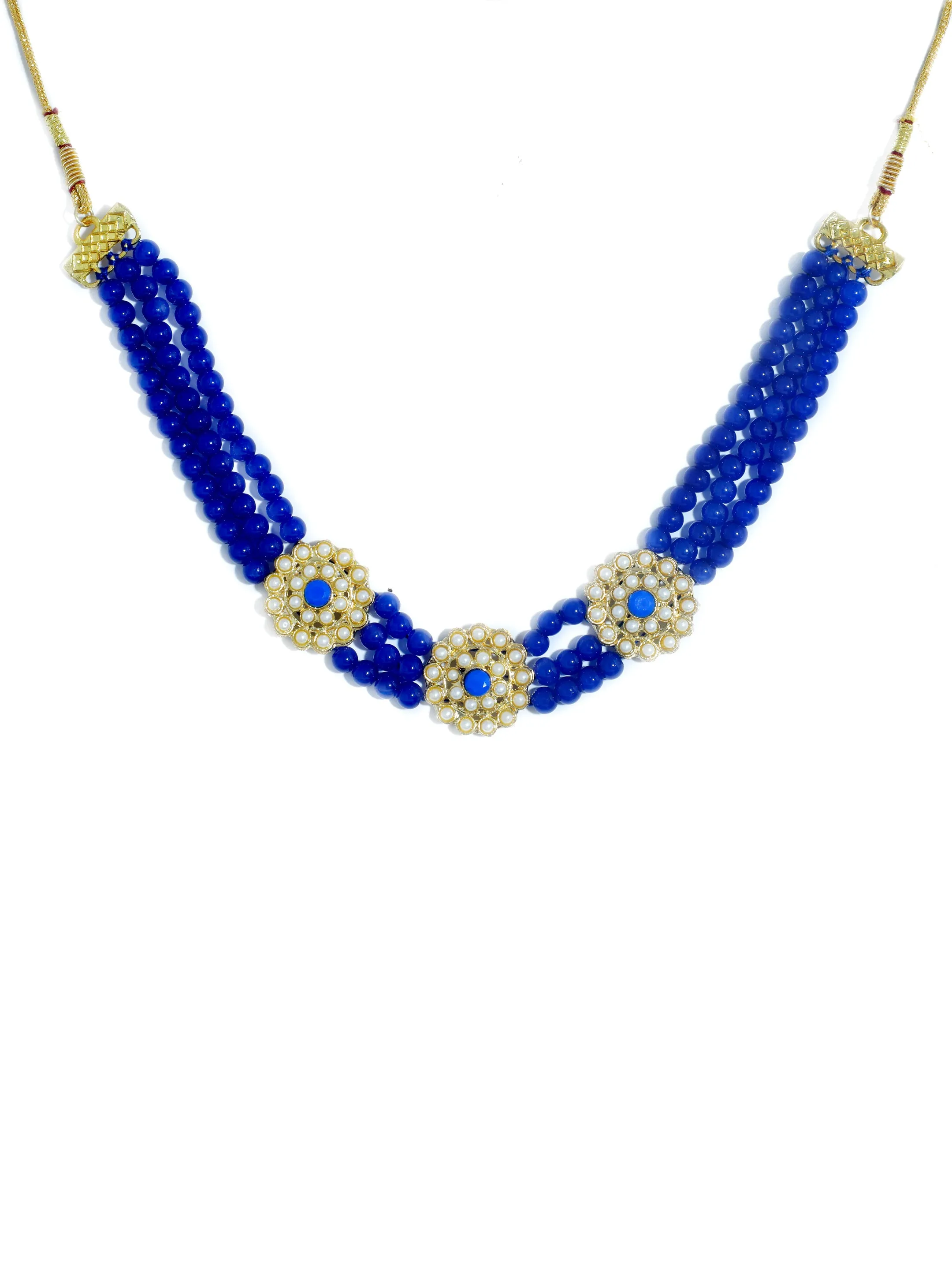 Kundan Royal Blue Beaded Choker Necklace Set