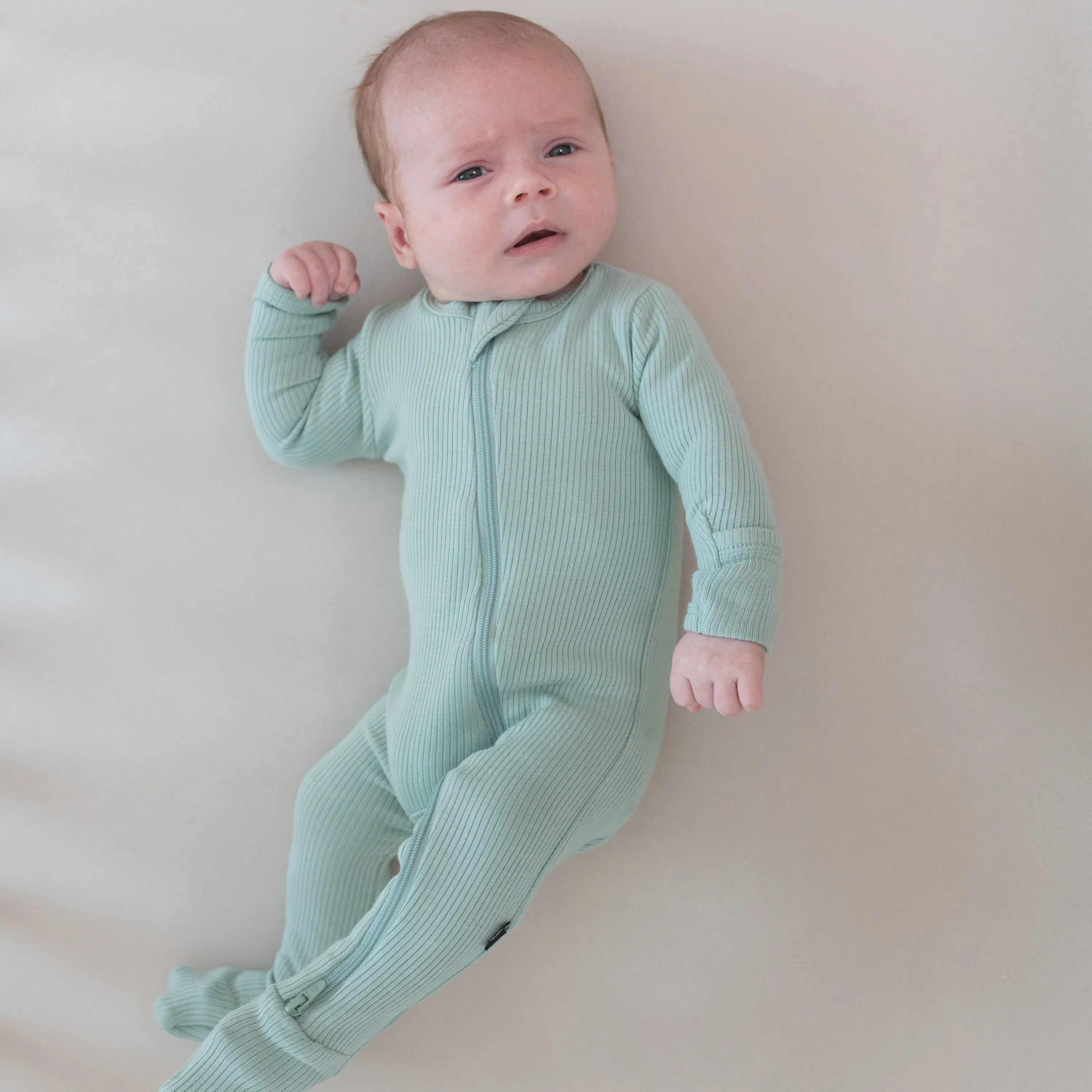 Kyte Ribbed Zippered Footie in Sage