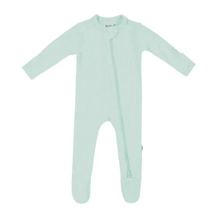 Kyte Ribbed Zippered Footie in Sage