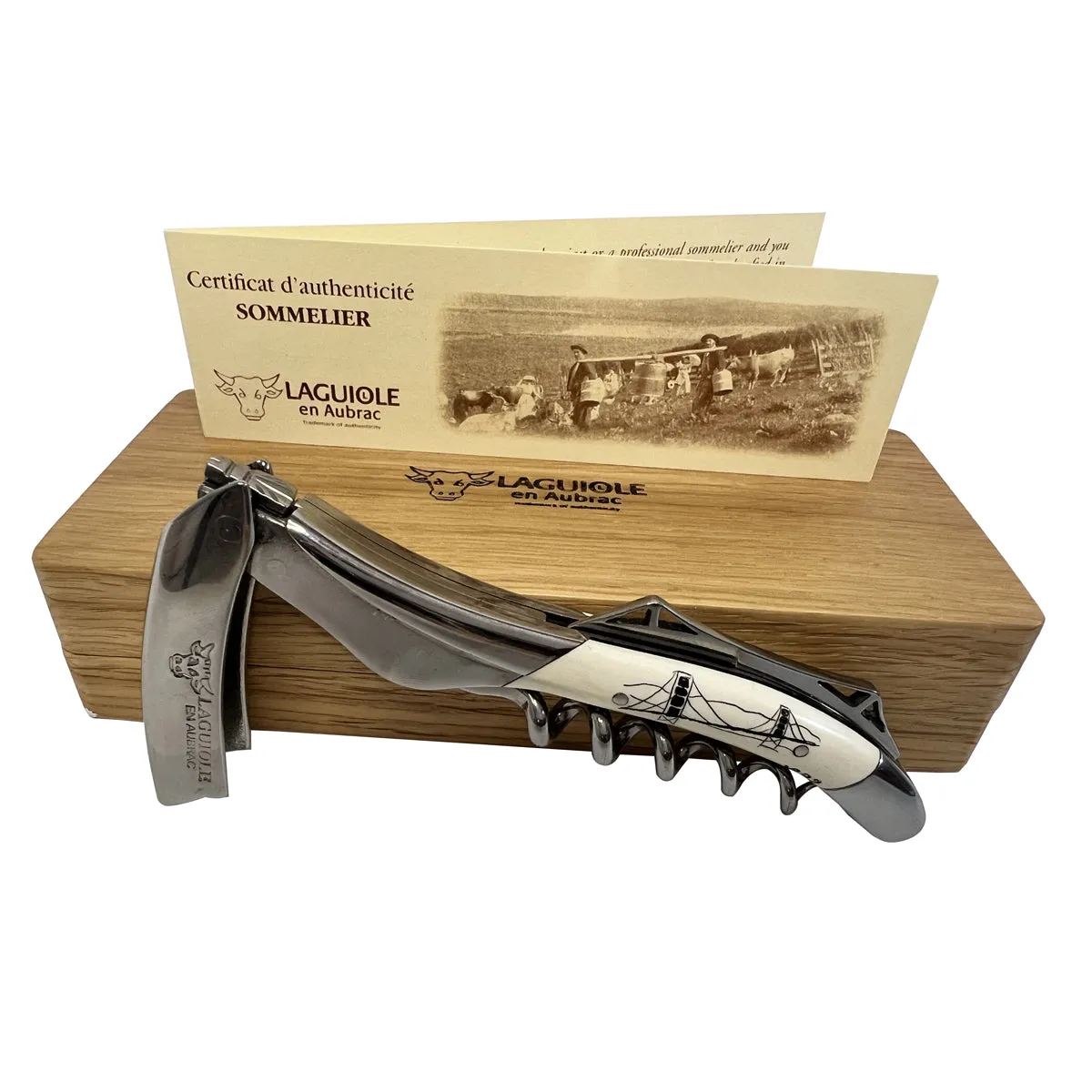 Laguiole en Aubrac Sommelier Waiter's Corkscrew With Mammoth Ivory Handle & Special Edition Carving