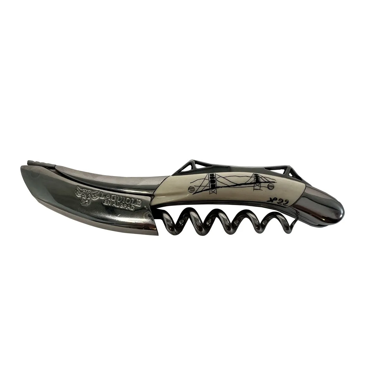 Laguiole en Aubrac Sommelier Waiter's Corkscrew With Mammoth Ivory Handle & Special Edition Carving