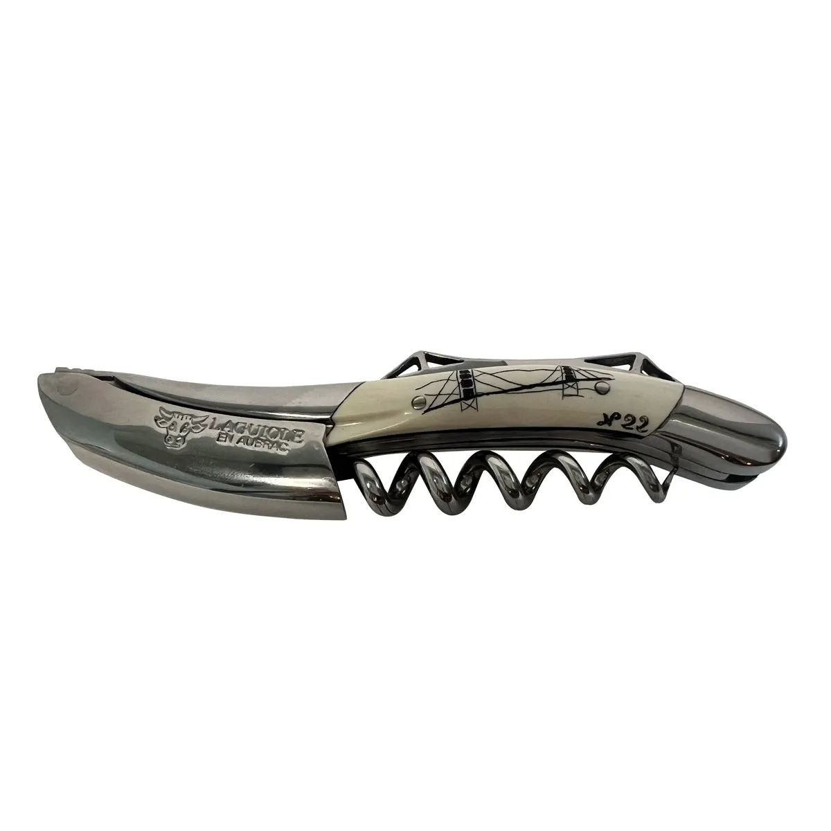 Laguiole en Aubrac Sommelier Waiter's Corkscrew With Mammoth Ivory Handle & Special Edition Carving