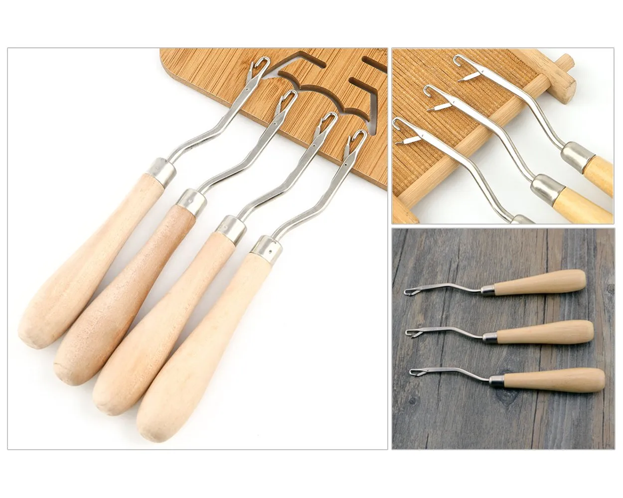 Latch Hook with Wooden Handle 3 Pieces 6.3 Inches Crochet Hooks
