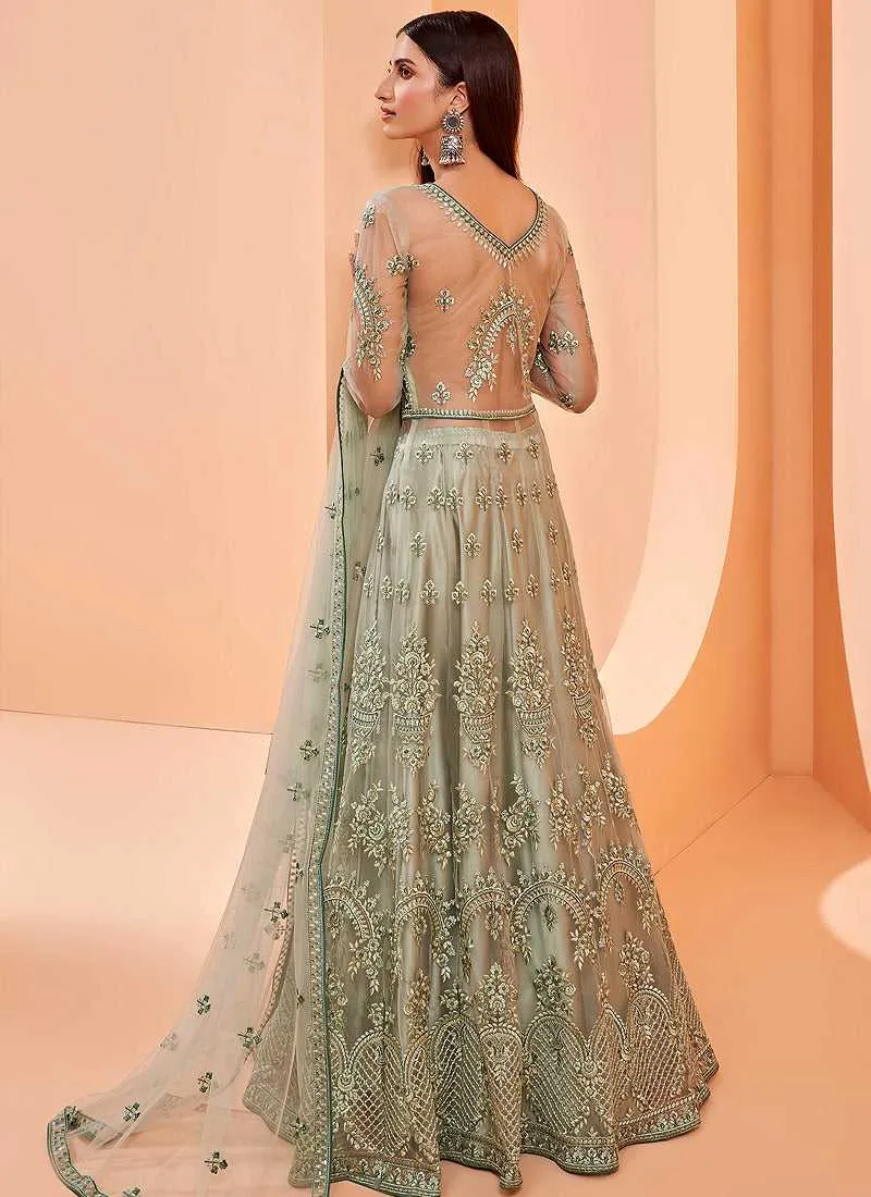 Light Green Heavy Designer Embroidered Lehenga/ Pant Style Anarkali
