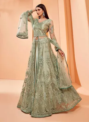 Light Green Heavy Designer Embroidered Lehenga/ Pant Style Anarkali