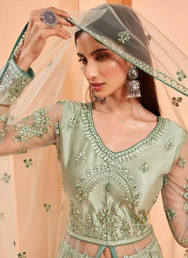 Light Green Heavy Designer Embroidered Lehenga/ Pant Style Anarkali