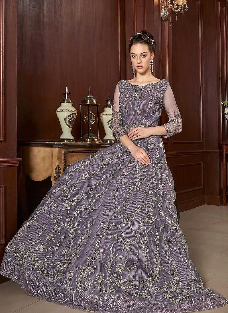 Light Purple Heavy Embroidered Lehenga Style Anarkali