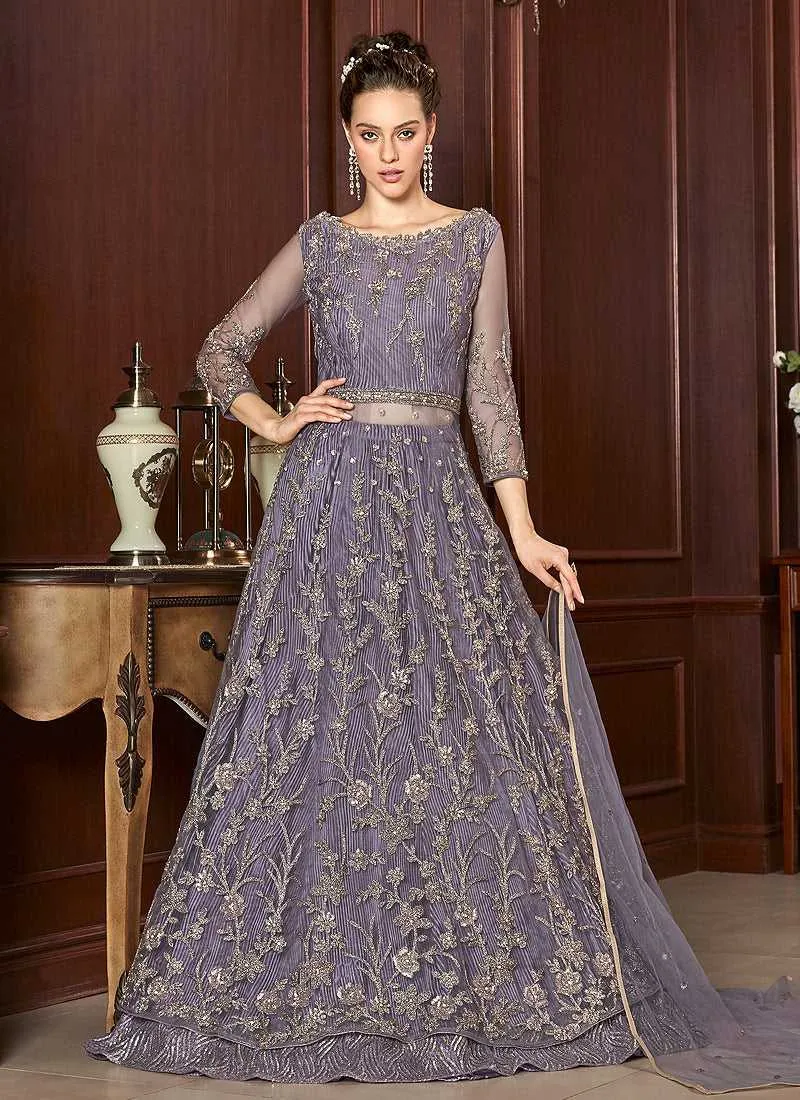 Light Purple Heavy Embroidered Lehenga Style Anarkali