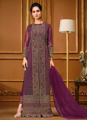 Lilac Heavy Embroidered High Slit Style Designer Suit