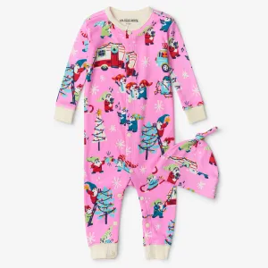 Little Blue House Coverall & Hat Set - Pink Gnome for the Holidays