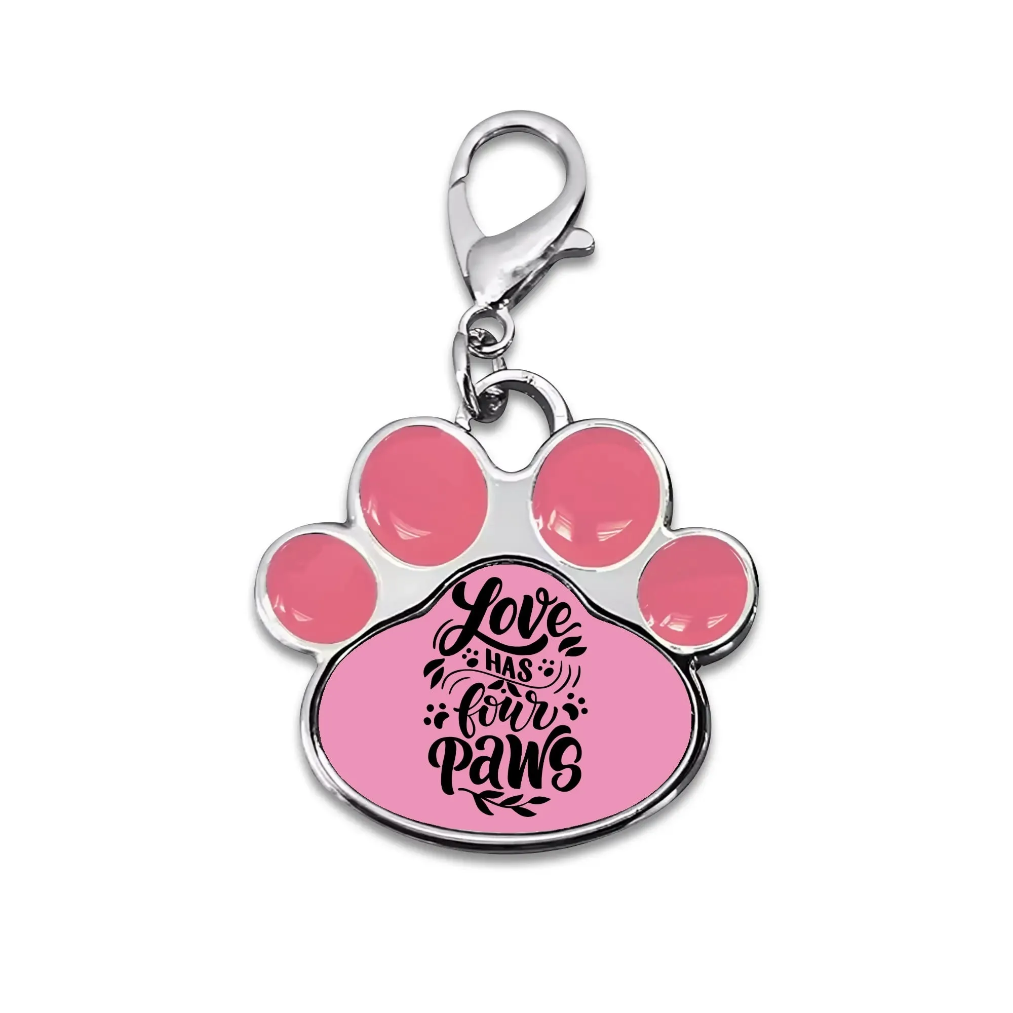 Love Has Four Paws Typography Printed Paw Shaped Pet Tag