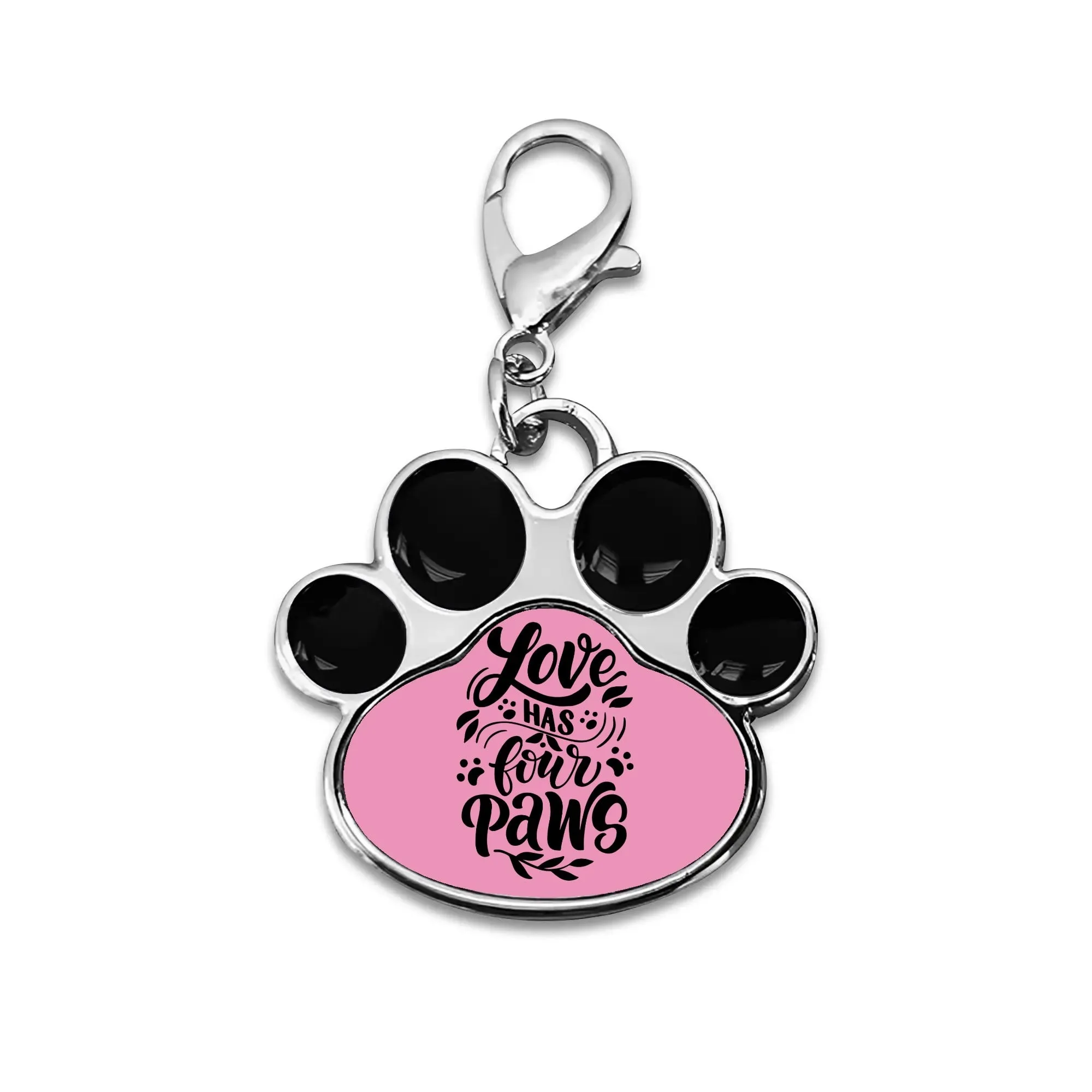 Love Has Four Paws Typography Printed Paw Shaped Pet Tag