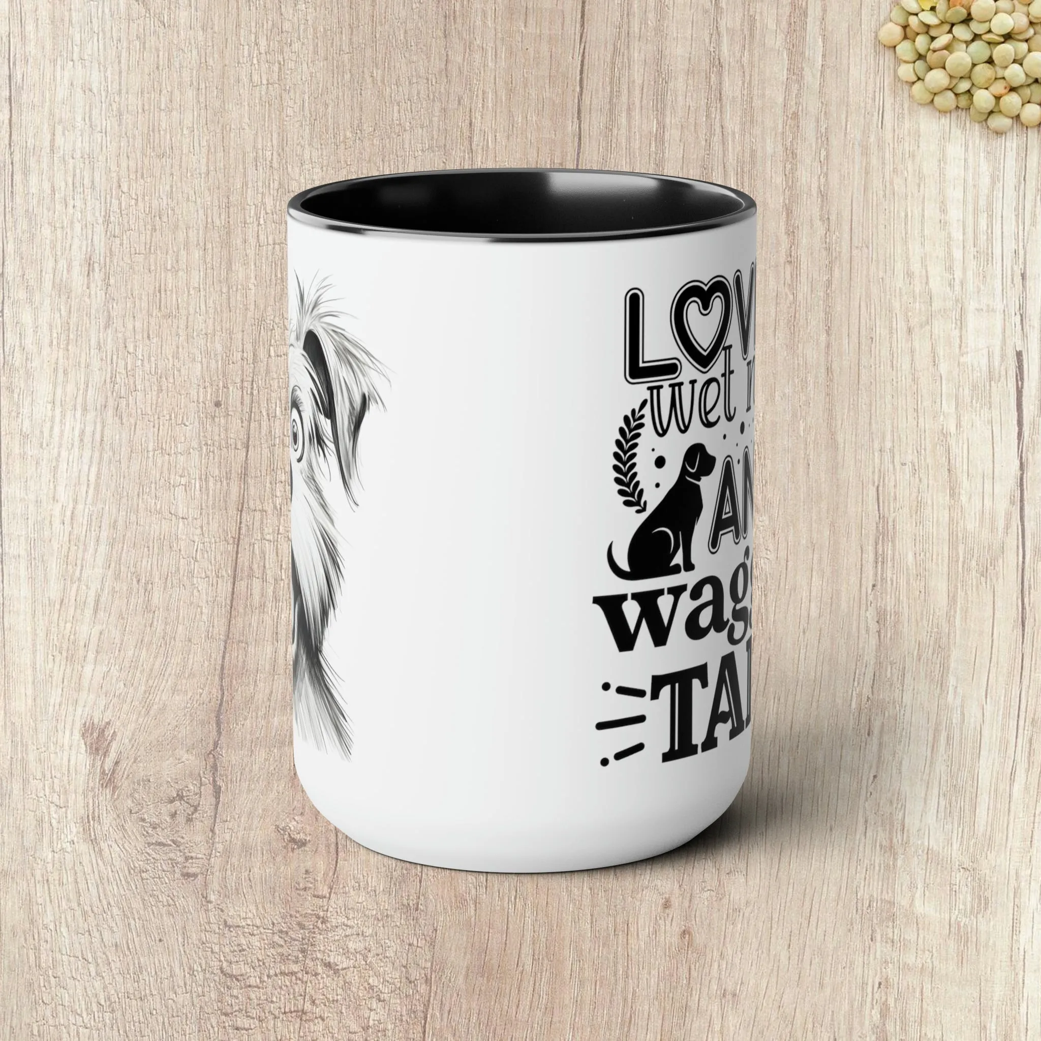 LOVE IS WET NOSES AND WAGGING TAILS  - Two-Tone Coffee Mug - 15oz - 5 Color Options