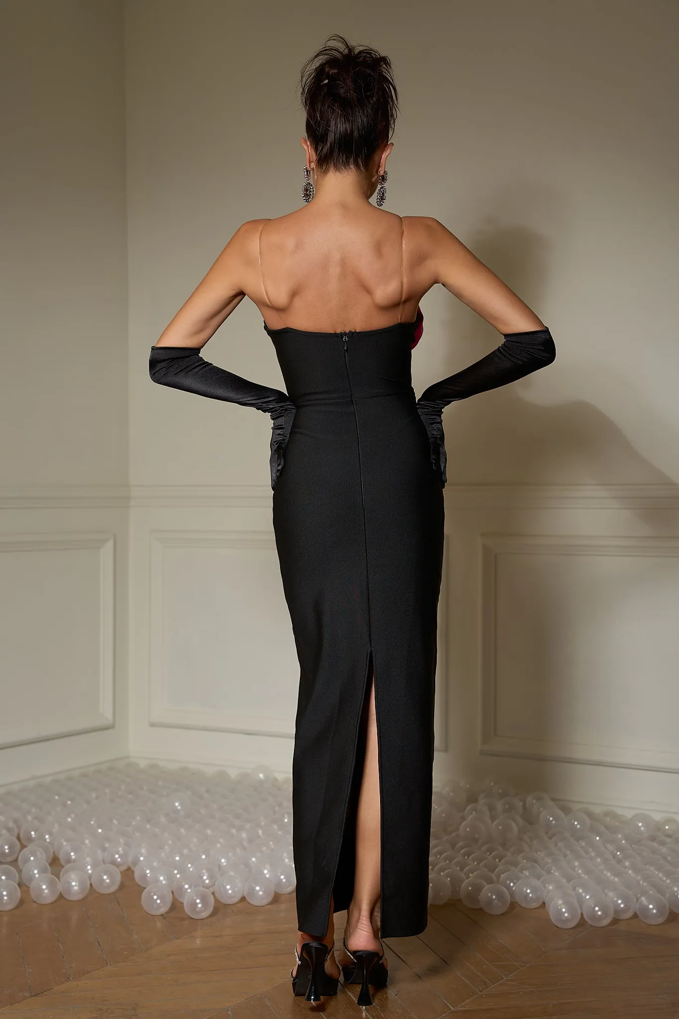 Lucile Strapless Rosette Maxi Dress