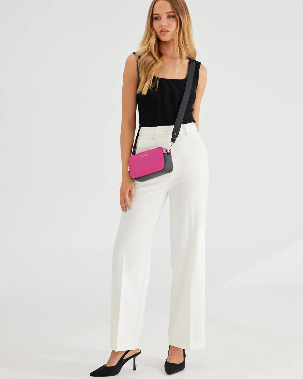 Maddie Double Zip Camera Crossbody Bag with Wide Strap