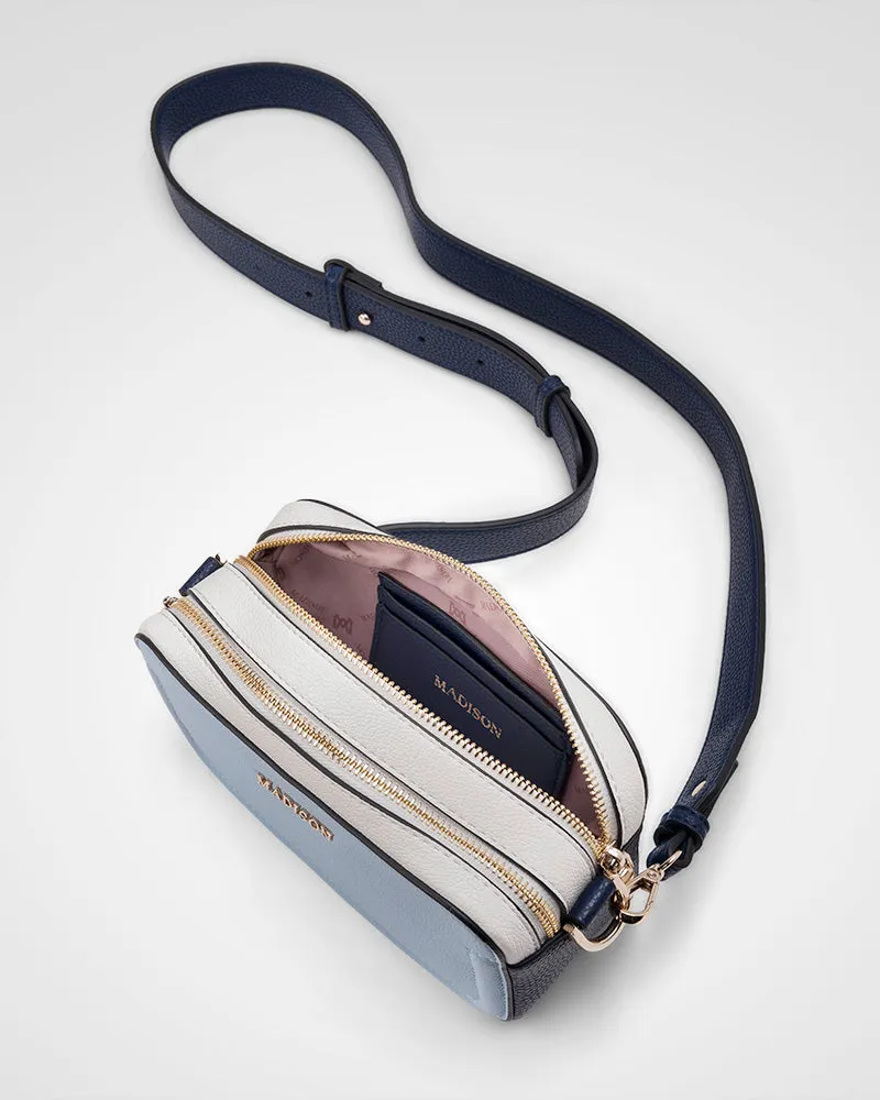 Maddie Double Zip Camera Crossbody Bag with Wide Strap
