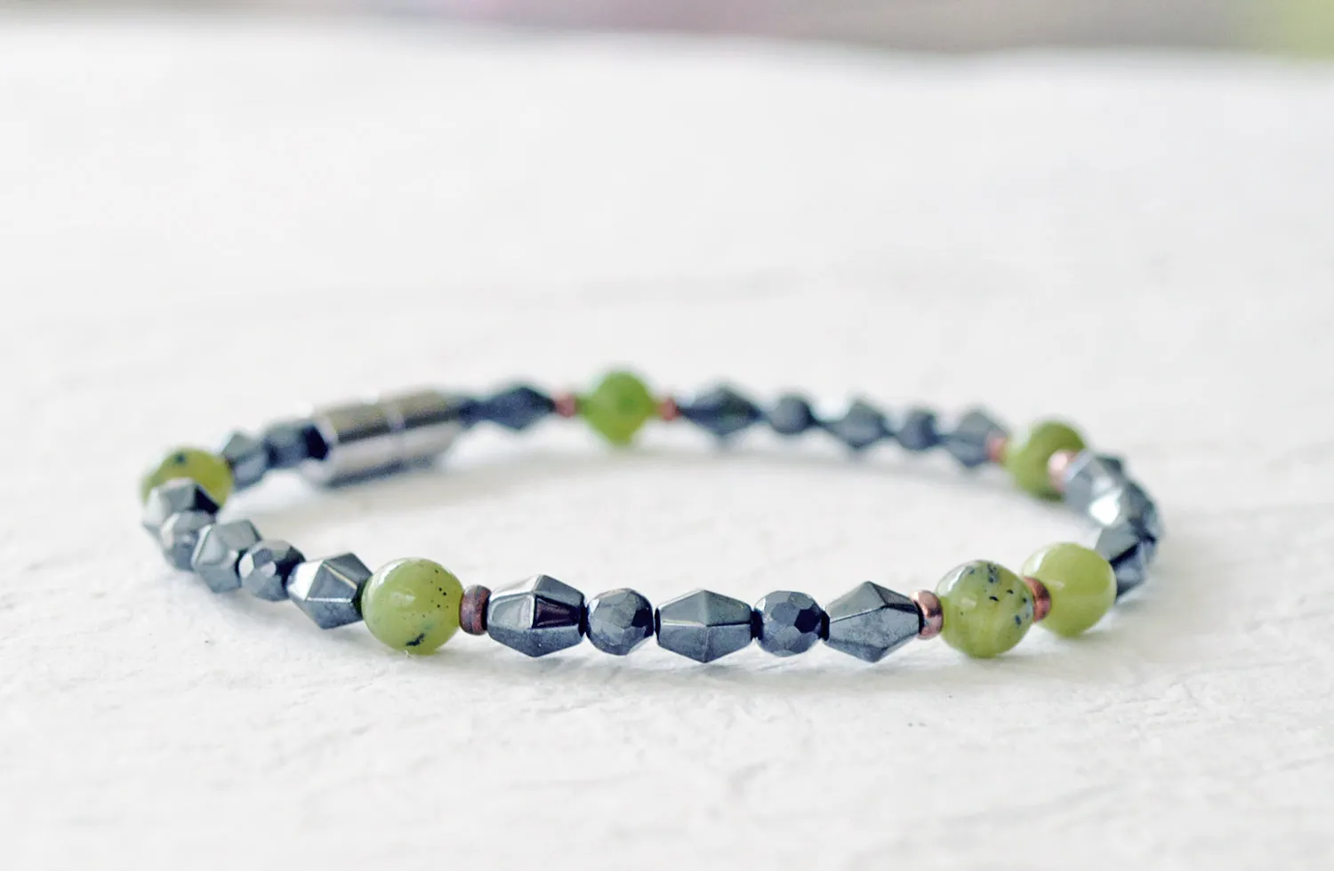 Magnetic Hematite & Jade Bracelet for Pain